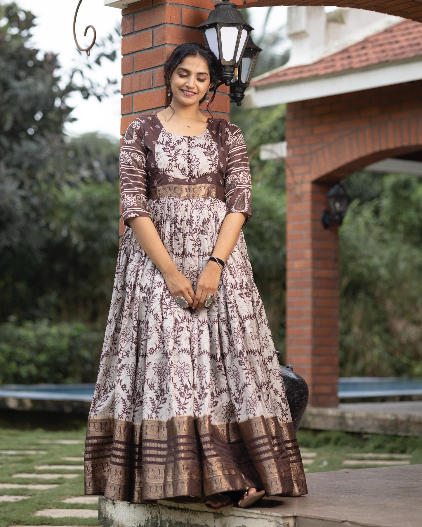Flora Silk Long Gown With Rich Jacquard Patta Work