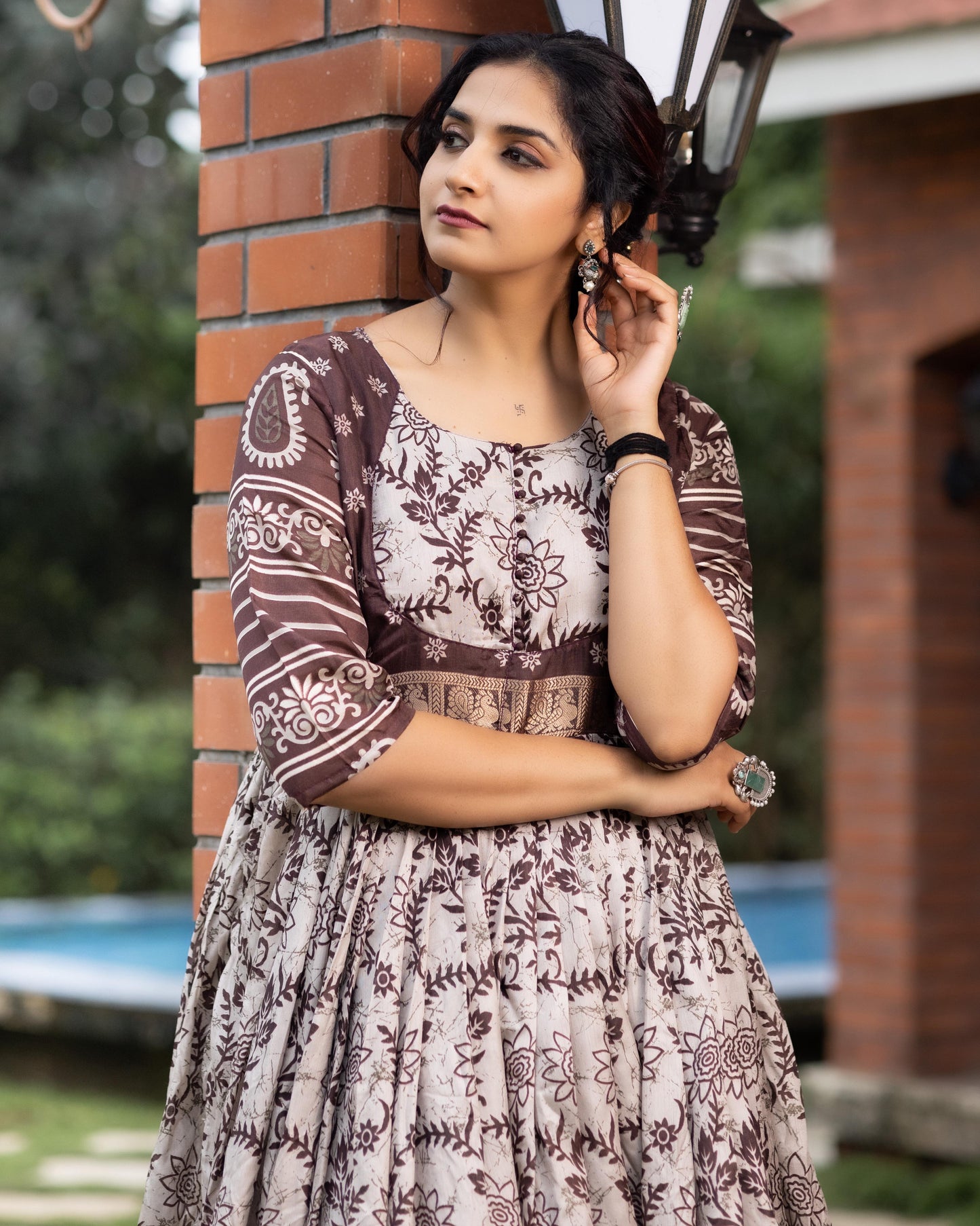 Flora Silk Long Gown With Rich Jacquard Patta Work