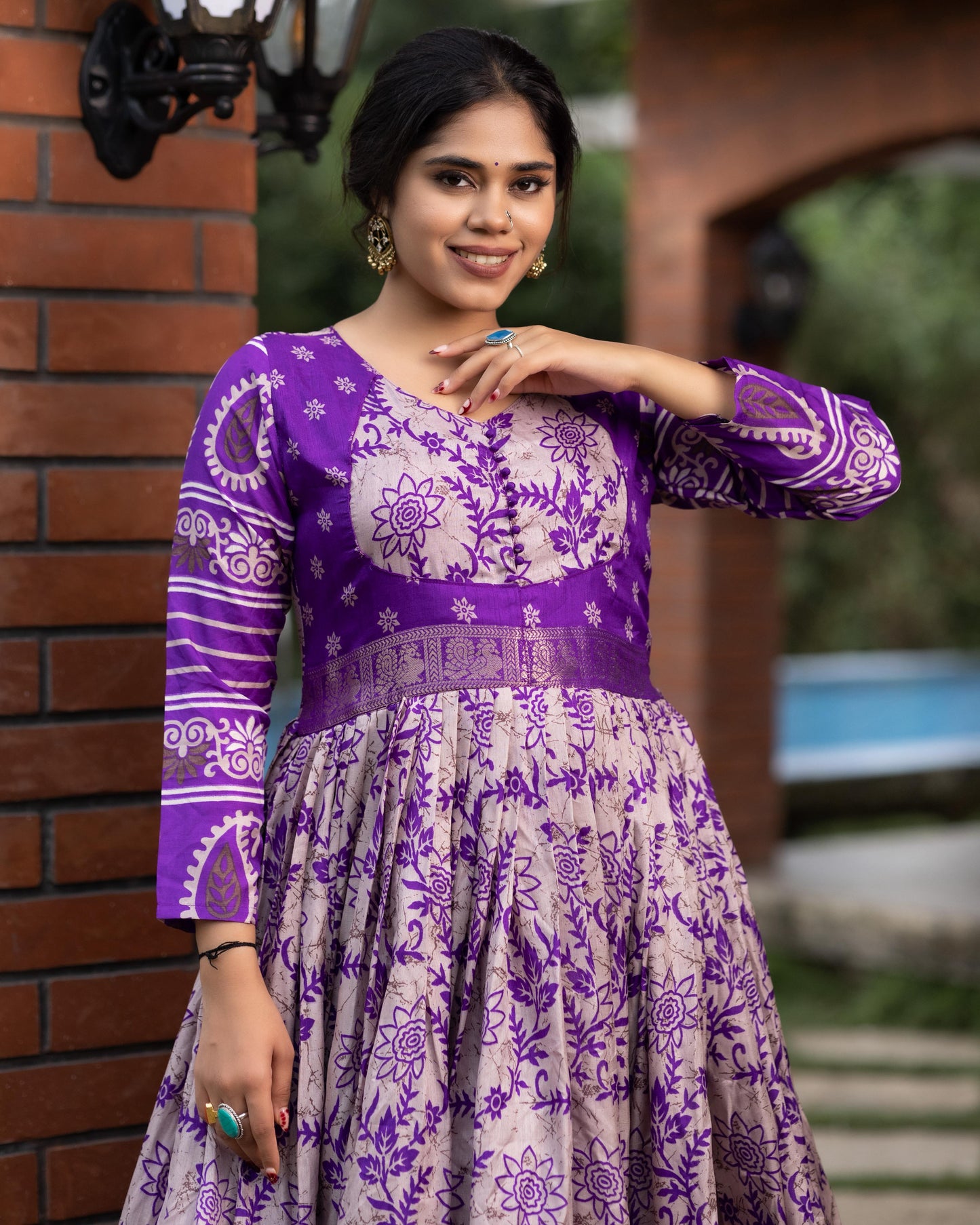 Flora Silk Long Gown With Rich Jacquard Patta Work