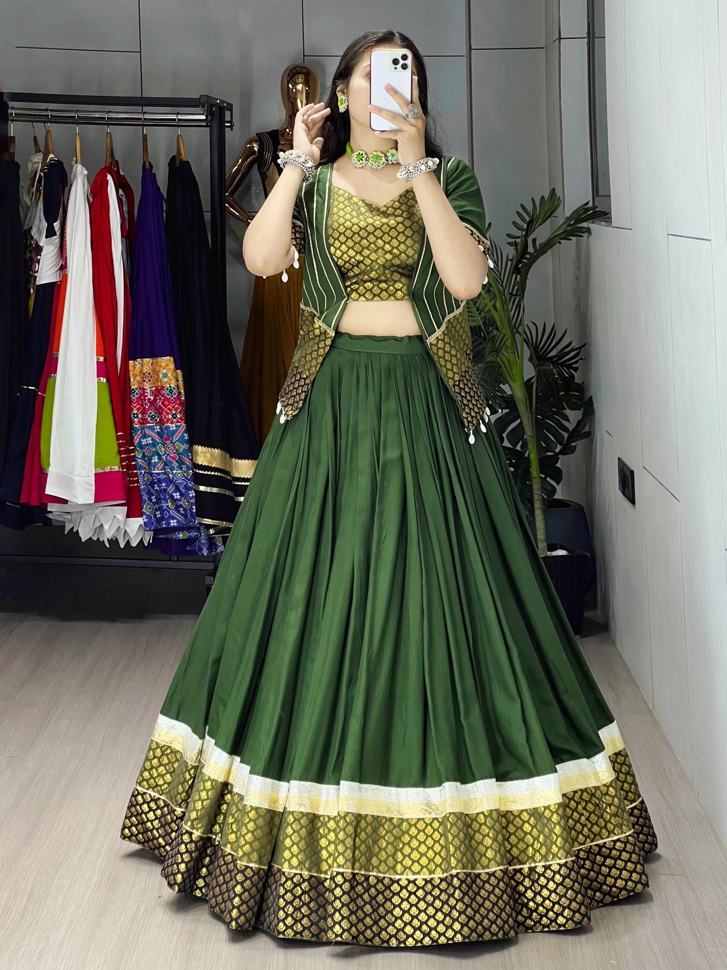Women's Pure Rayon Frill Lehenga Choli with Koti