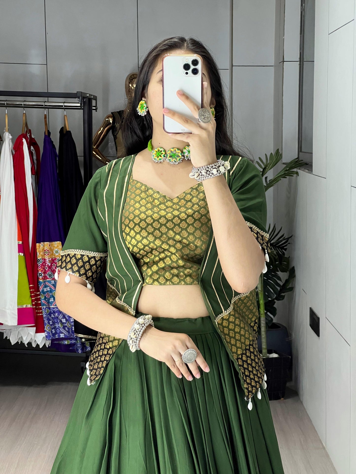 Women's Pure Rayon Frill Lehenga Choli with Koti