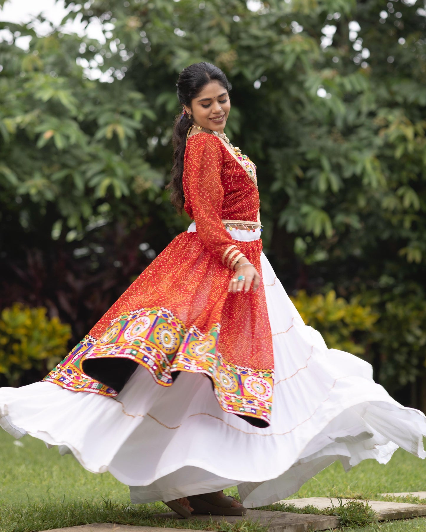 Pure Heavy rayon Cotton With Bandhani Print Real Mirror Work