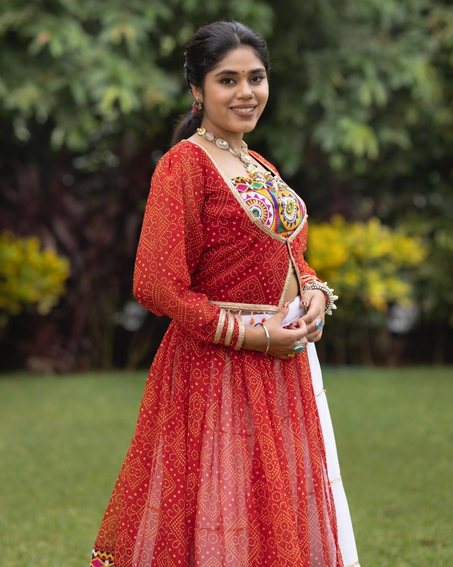 Pure Heavy rayon Cotton With Bandhani Print Real Mirror Work