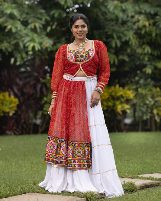Pure Heavy rayon Cotton With Bandhani Print Real Mirror Work