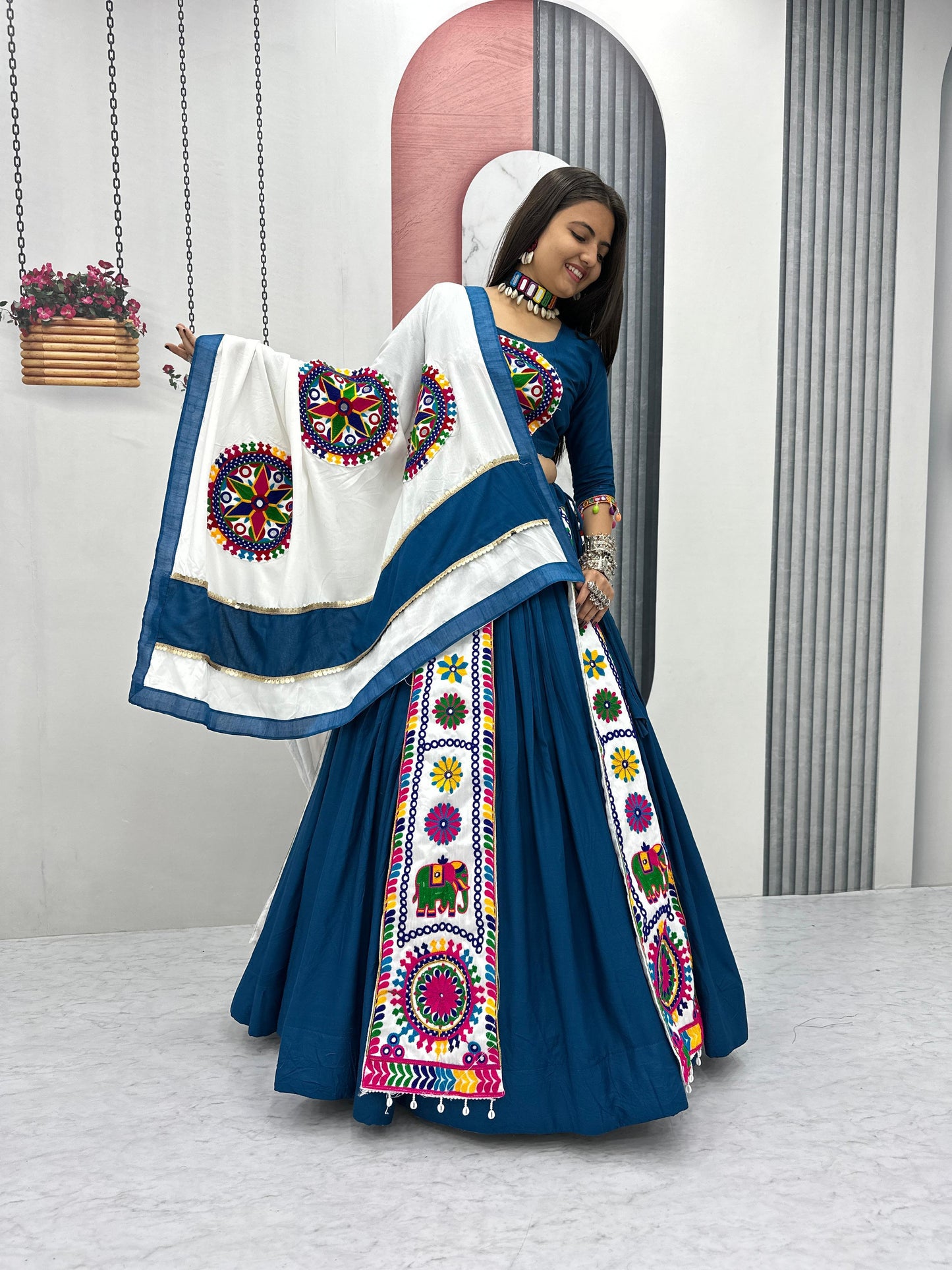 Navratri Special Cotton Lehenga Choli with 5 to 6 Mtr Flair
