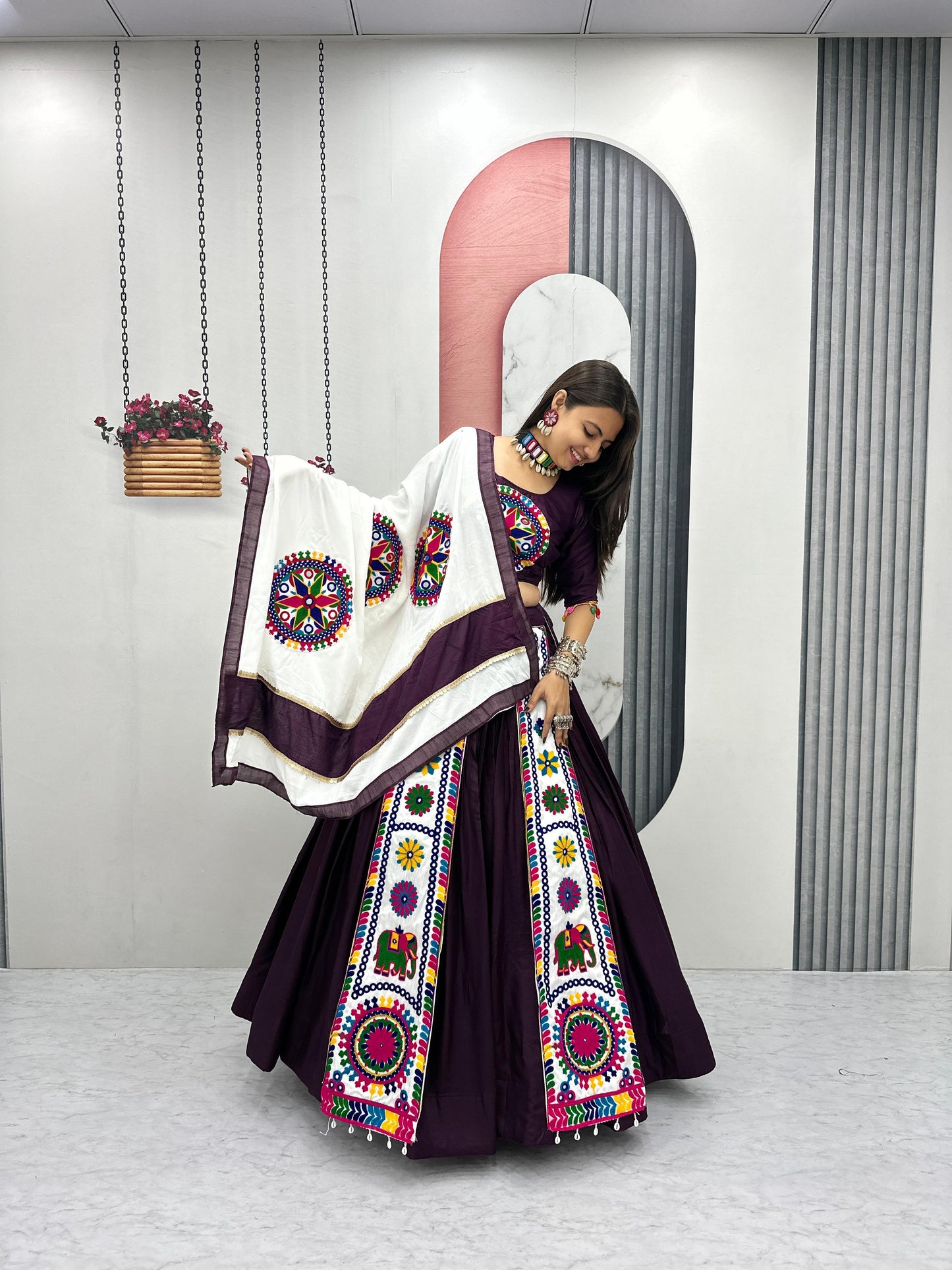 Navratri Special Cotton Lehenga Choli with 5 to 6 Mtr Flair