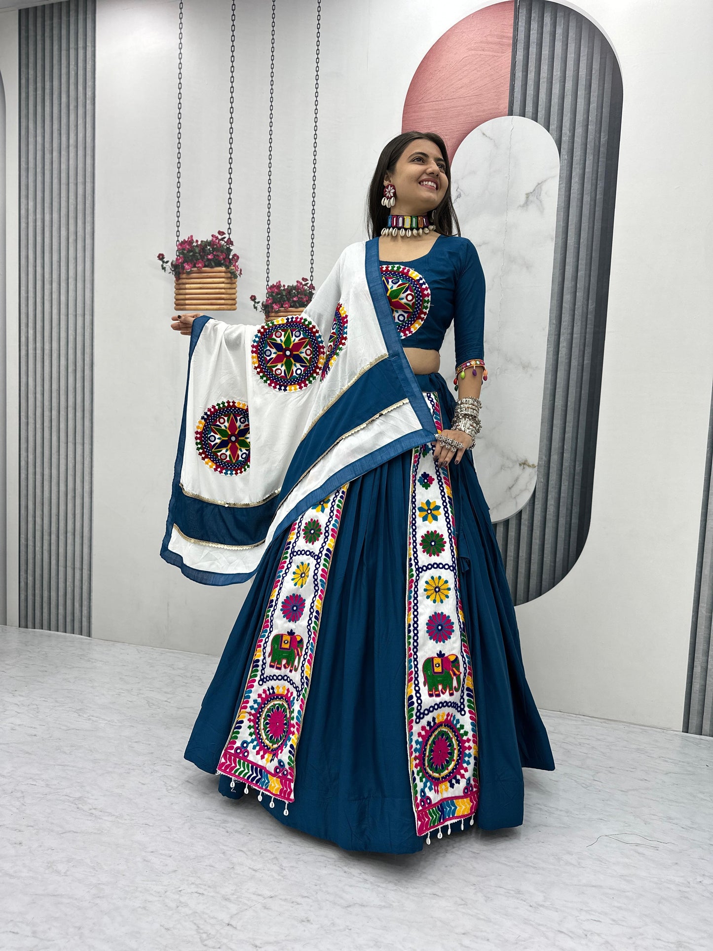 Navratri Special Cotton Lehenga Choli with 5 to 6 Mtr Flair