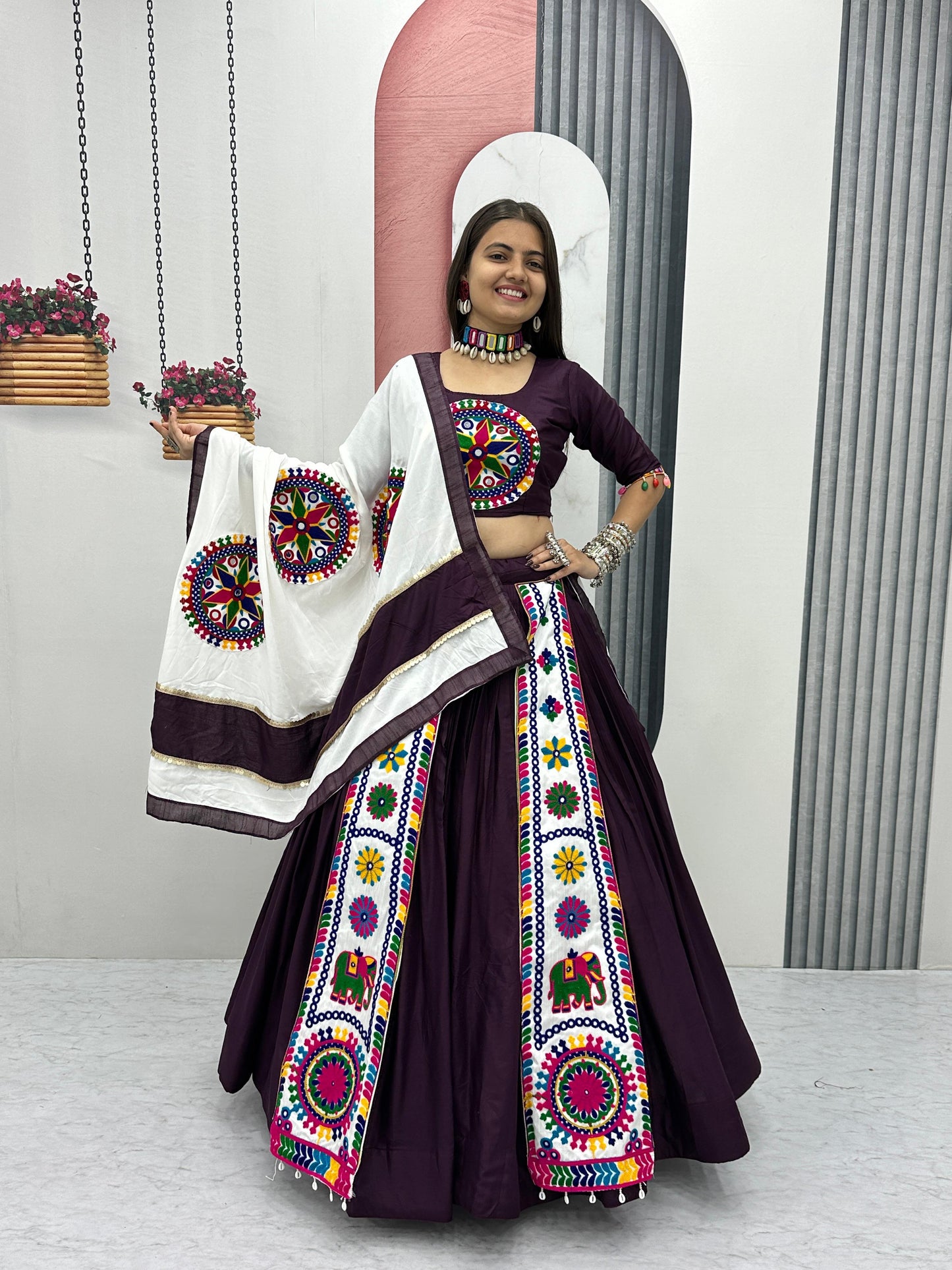 Navratri Special Cotton Lehenga Choli with 5 to 6 Mtr Flair