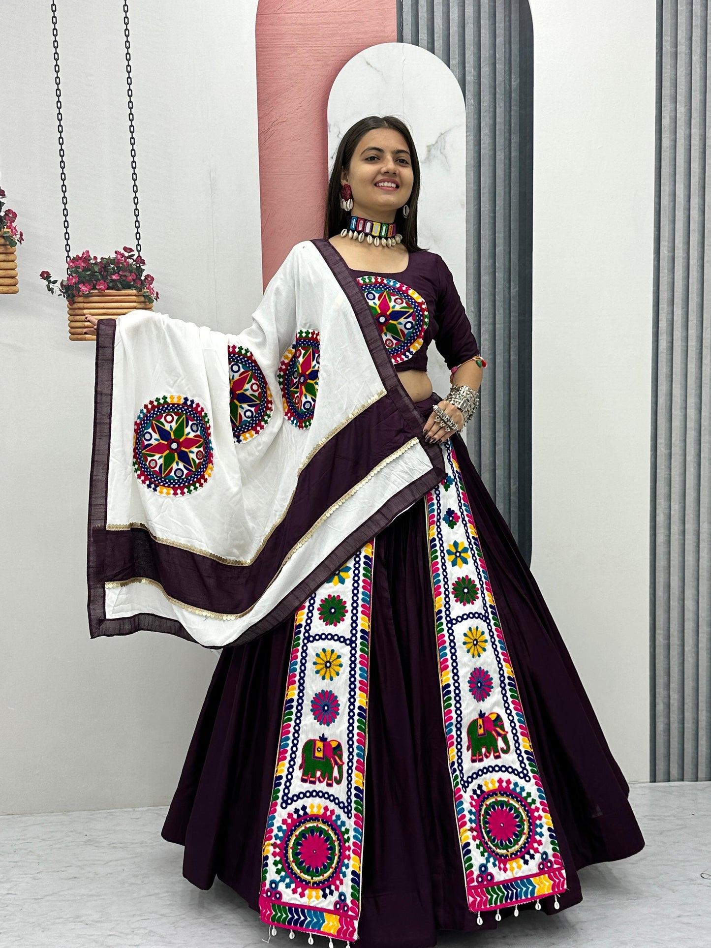 Navratri Special Cotton Lehenga Choli with 5 to 6 Mtr Flair