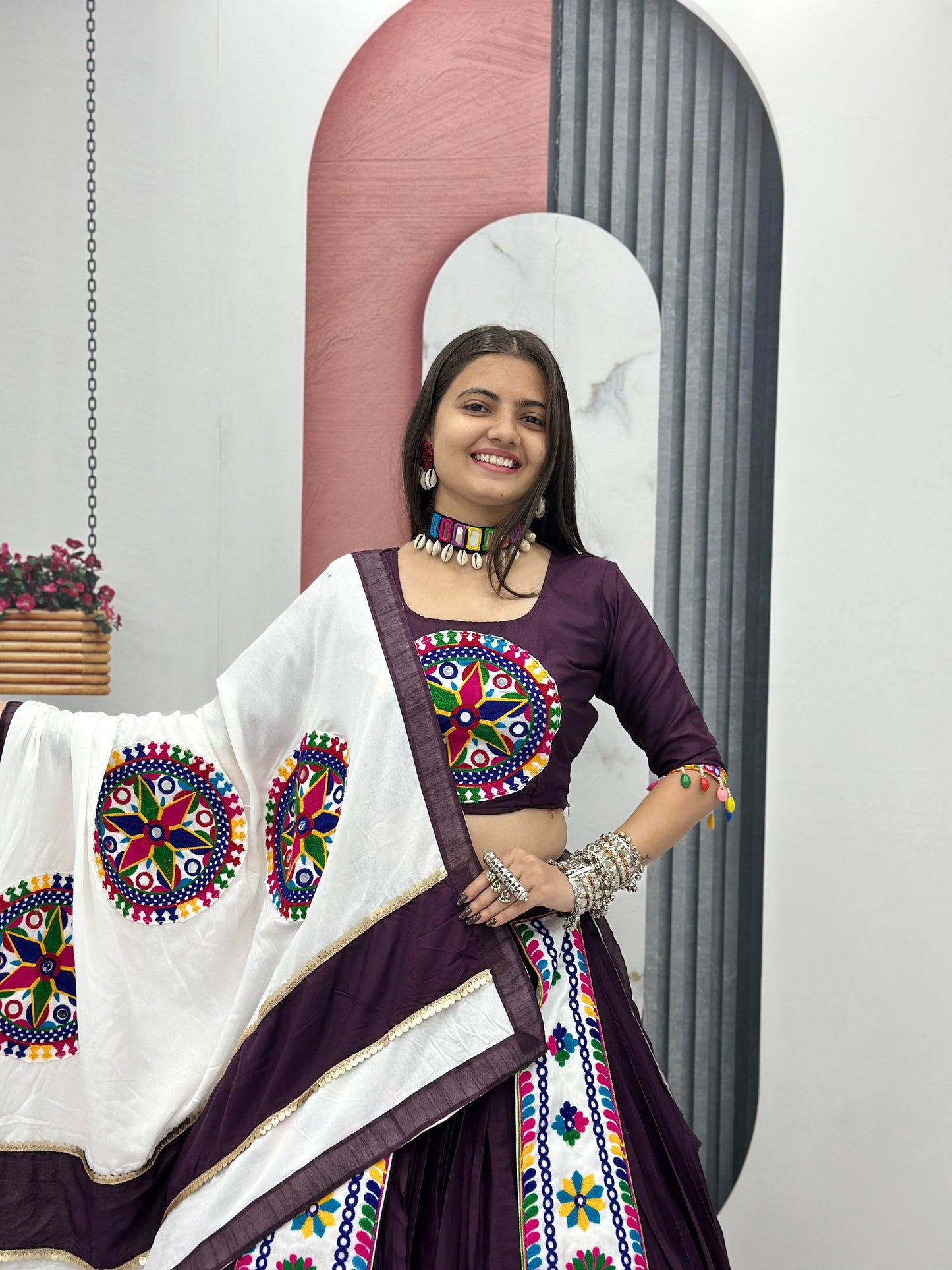Navratri Special Cotton Lehenga Choli with 5 to 6 Mtr Flair