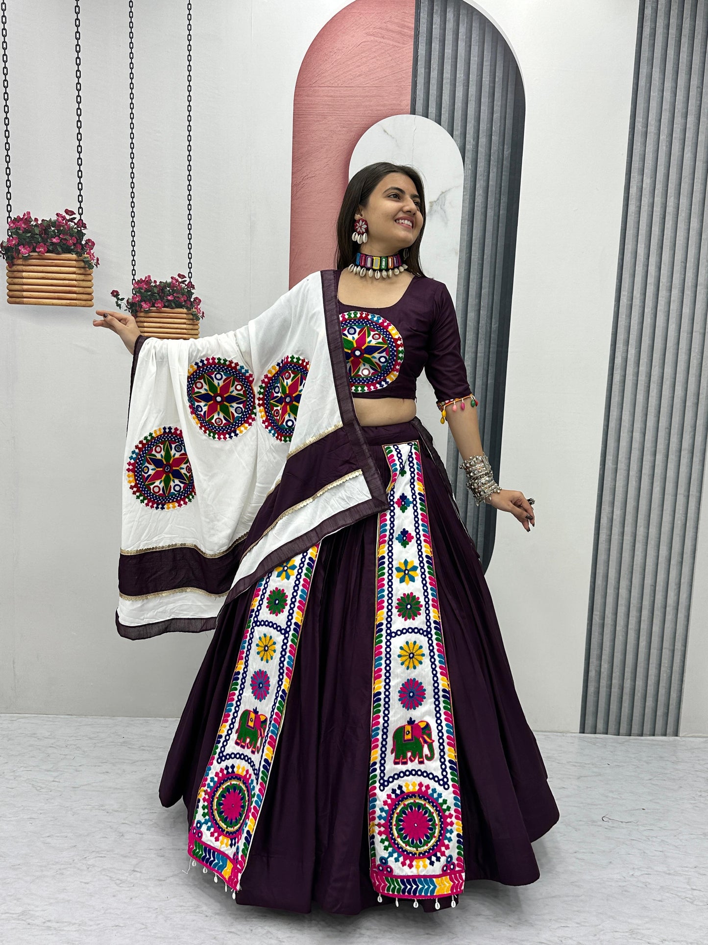 Navratri Special Cotton Lehenga Choli with 5 to 6 Mtr Flair