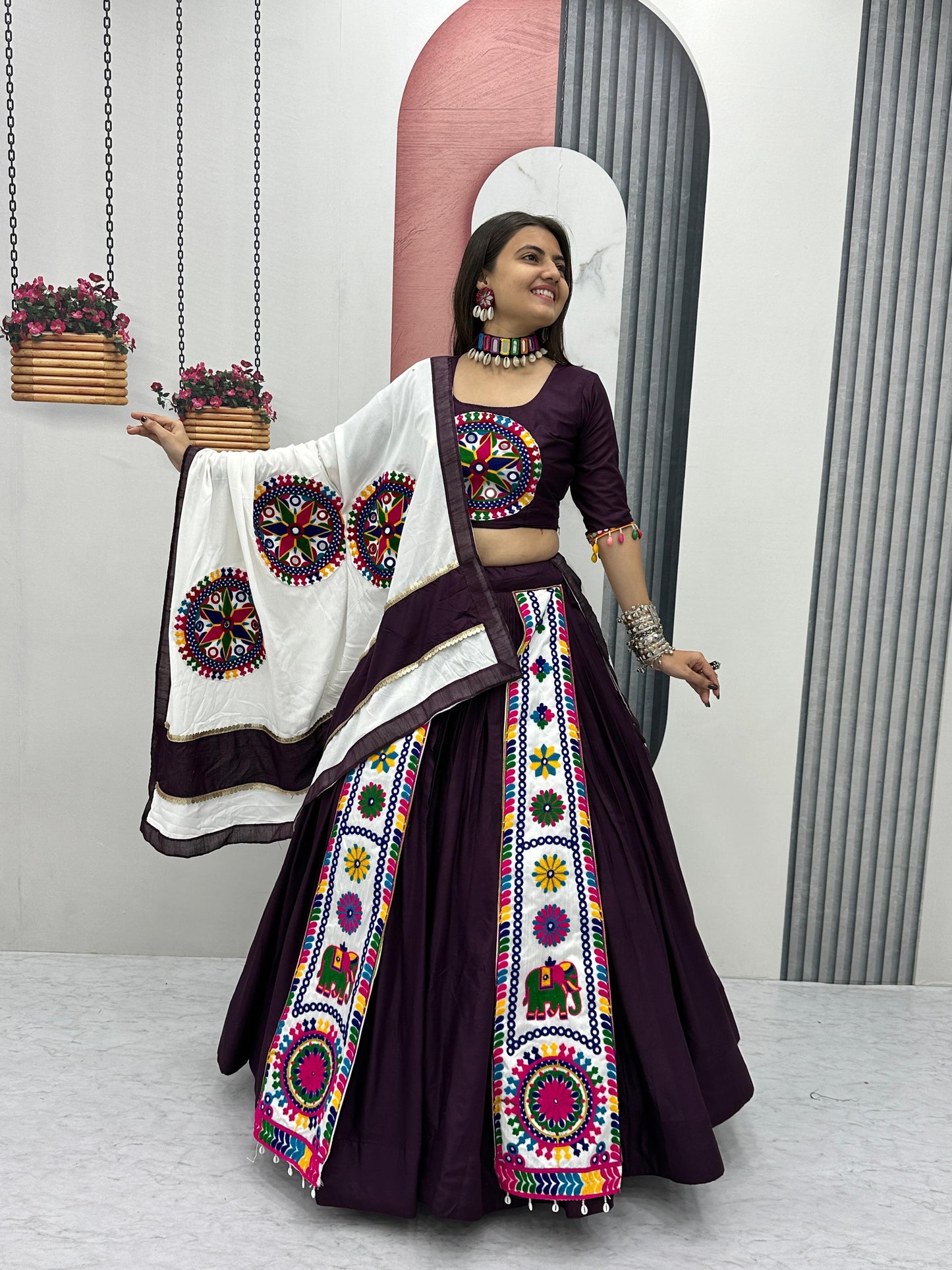 Navratri Special Cotton Lehenga Choli with 5 to 6 Mtr Flair