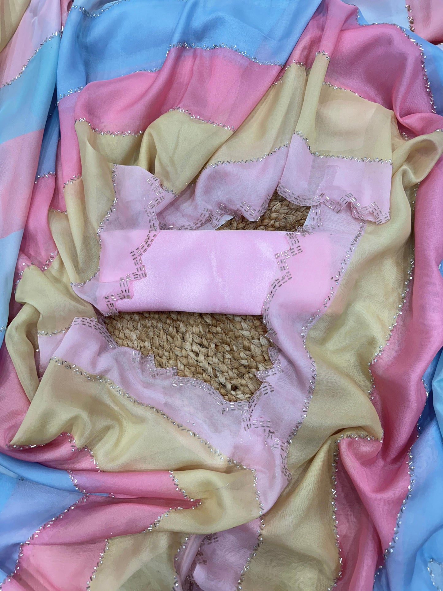 Soft Tebby Silk with Cutdana and Jarkhan Diamond Handwork with Satin Silk Blouse