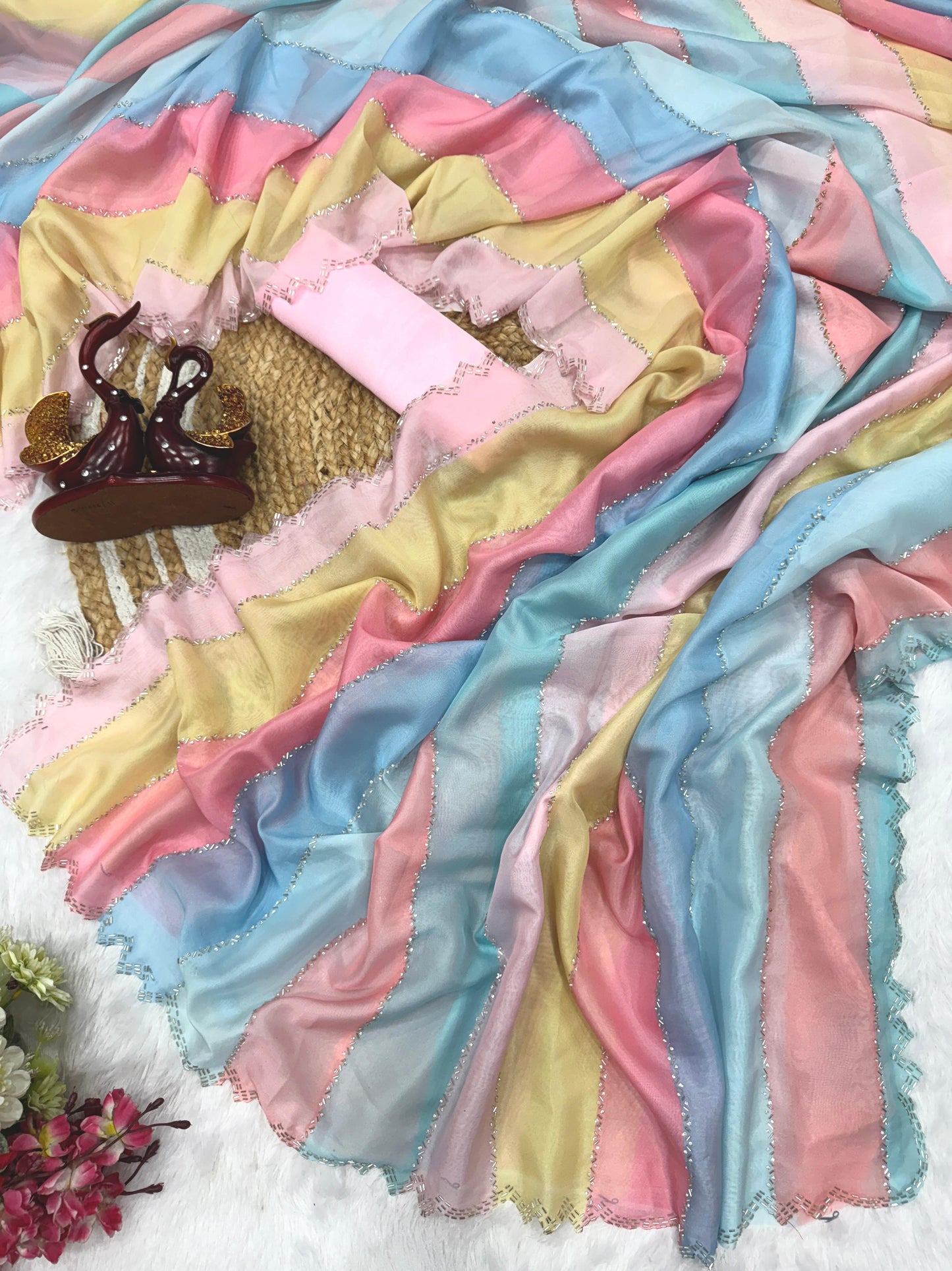 Soft Tebby Silk with Cutdana and Jarkhan Diamond Handwork with Satin Silk Blouse