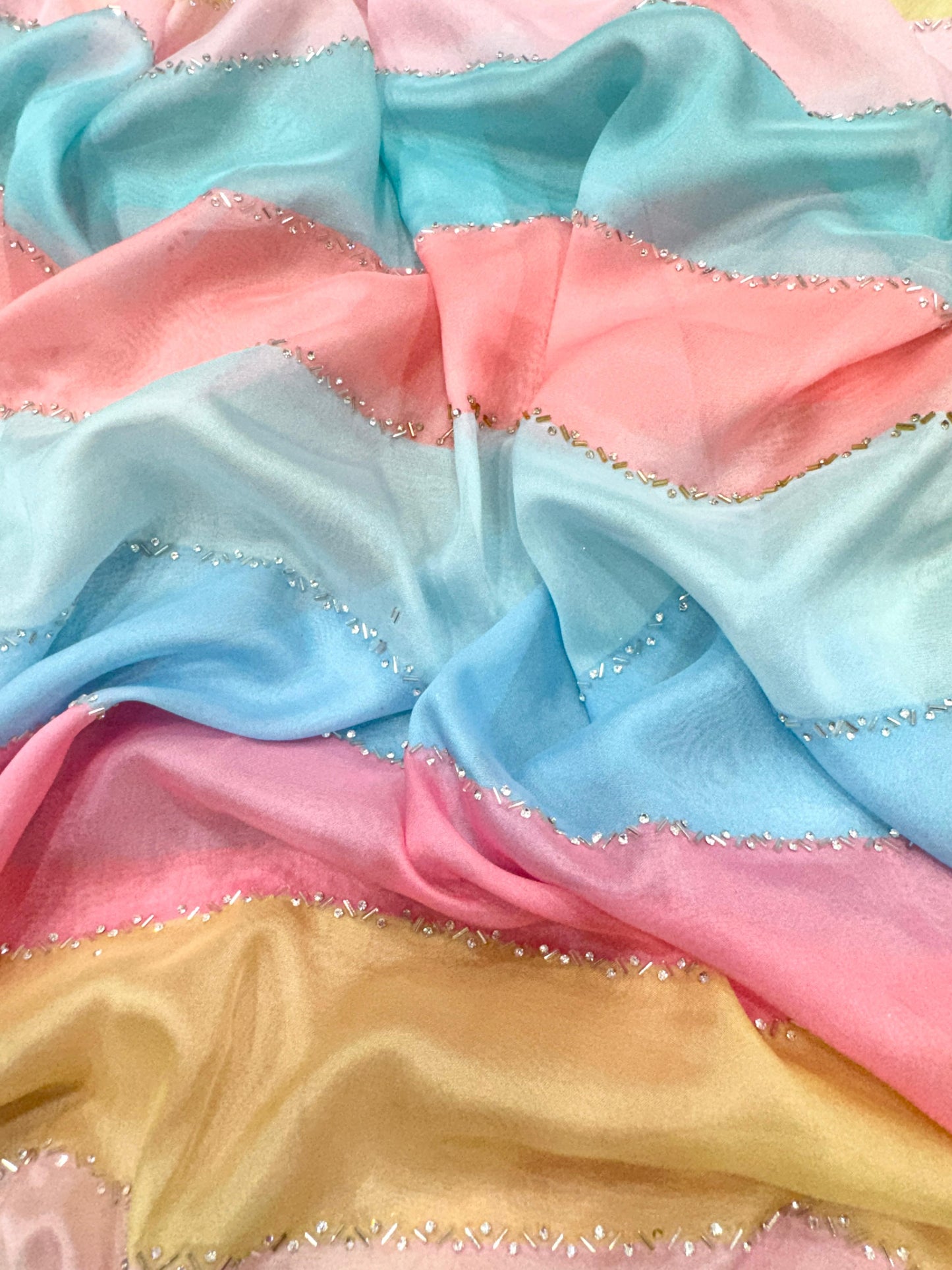 Soft Tebby Silk with Cutdana and Jarkhan Diamond Handwork with Satin Silk Blouse