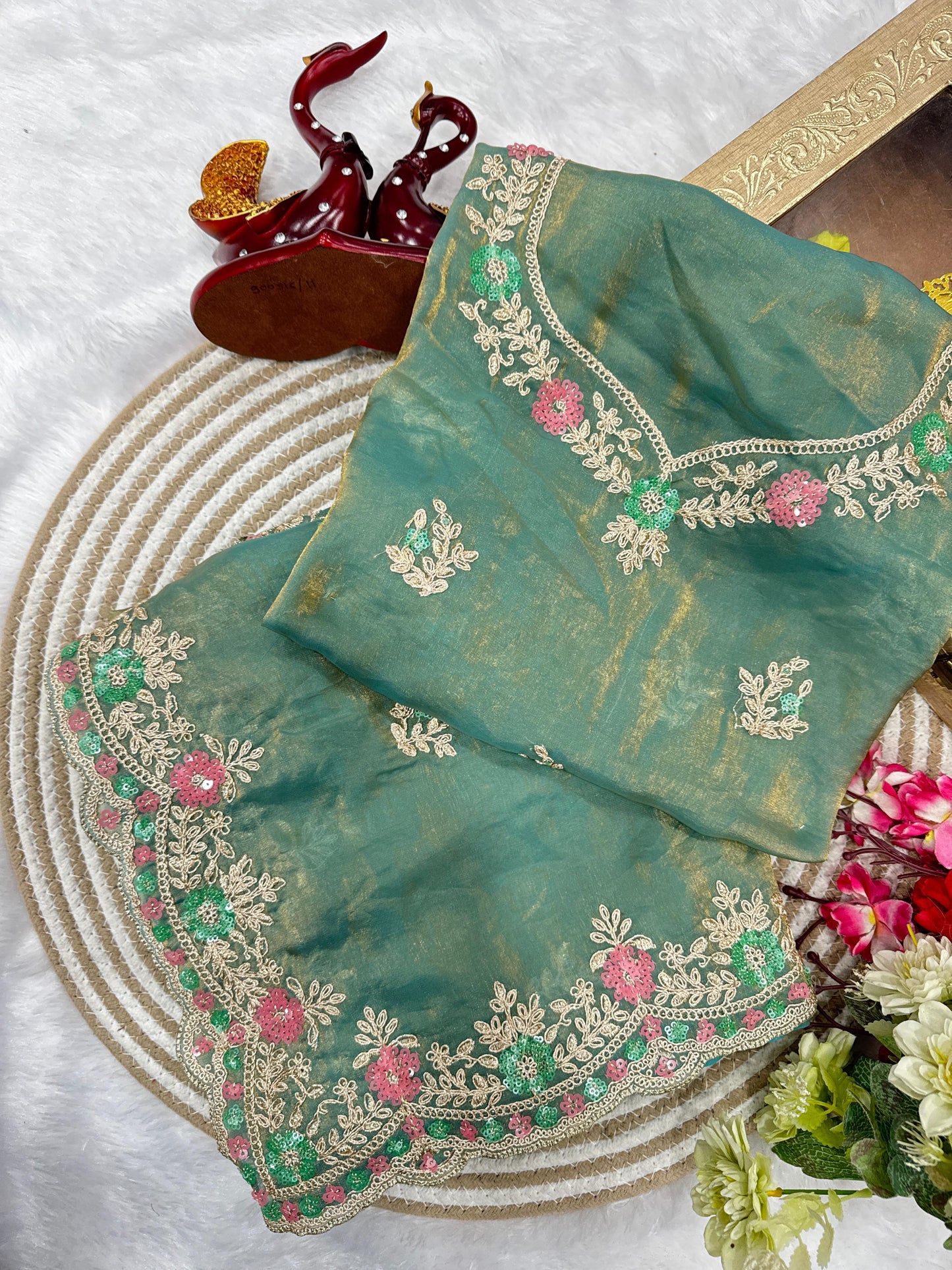 Silk Saree with Sequins and Cording Embroidery Work