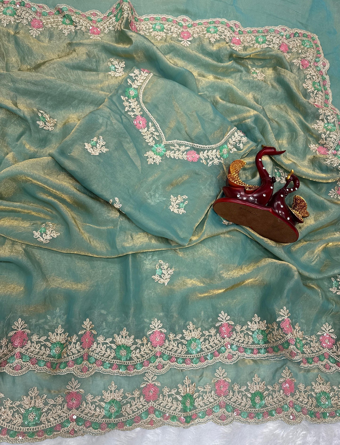Silk Saree with Sequins and Cording Embroidery Work
