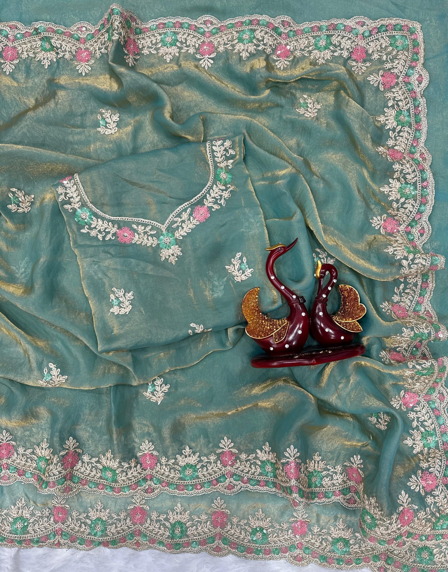 Silk Saree with Sequins and Cording Embroidery Work
