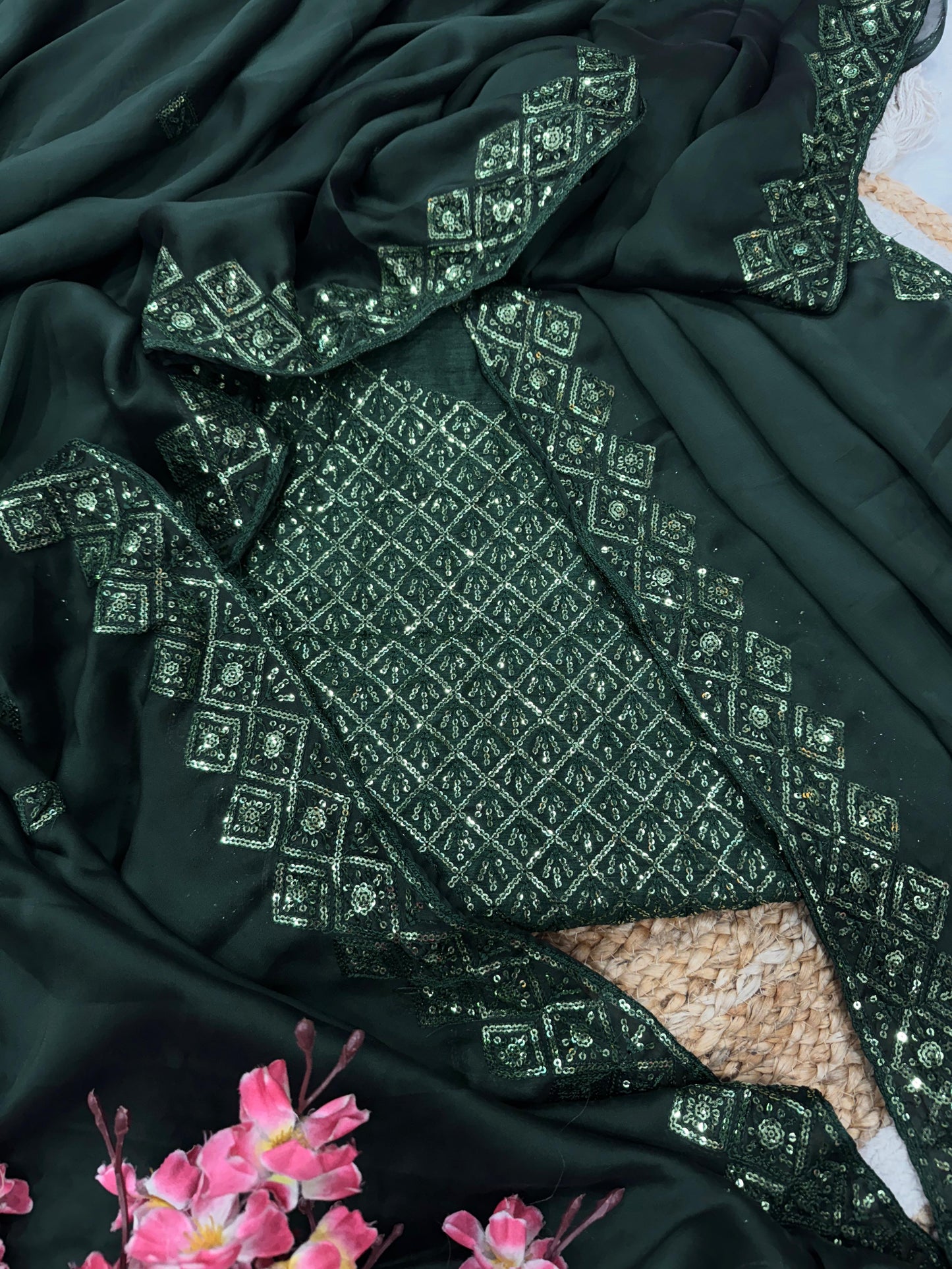 Rangoli Silk Saree with Heavy Sequence Embroidery Work