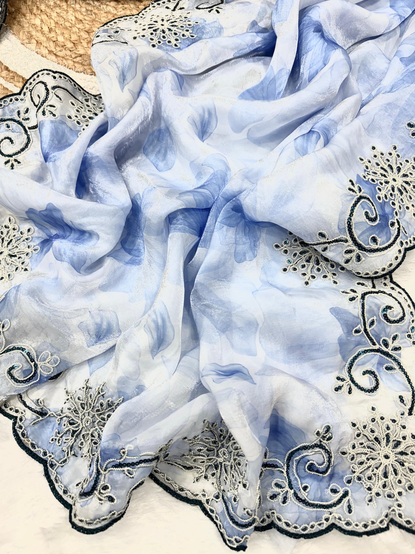 Elegant Space Silk Saree with Sequin & Zari Embroidery