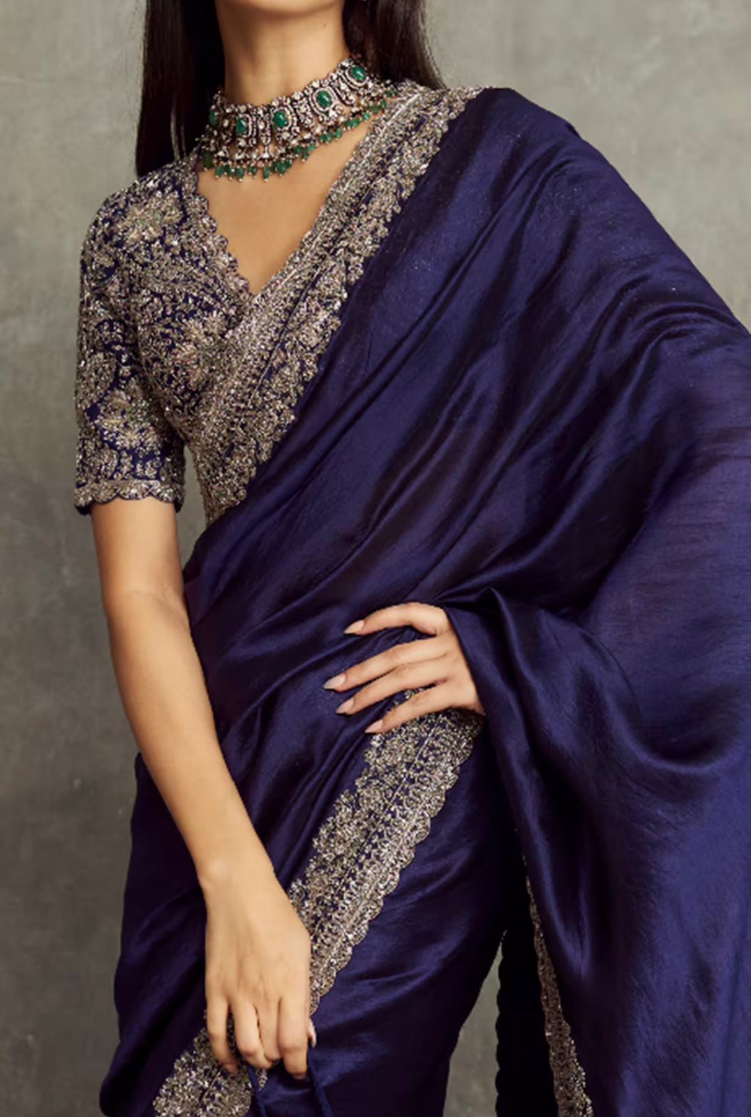 Pure Silk Embroidery Sequence Coding Work Saree with Blouse