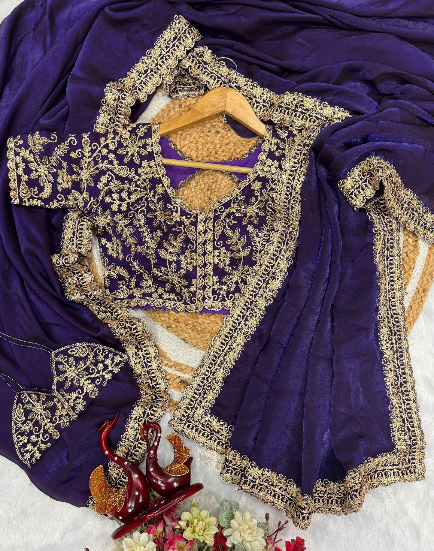 Pure Silk Embroidery Sequence Coding Work Saree with Blouse