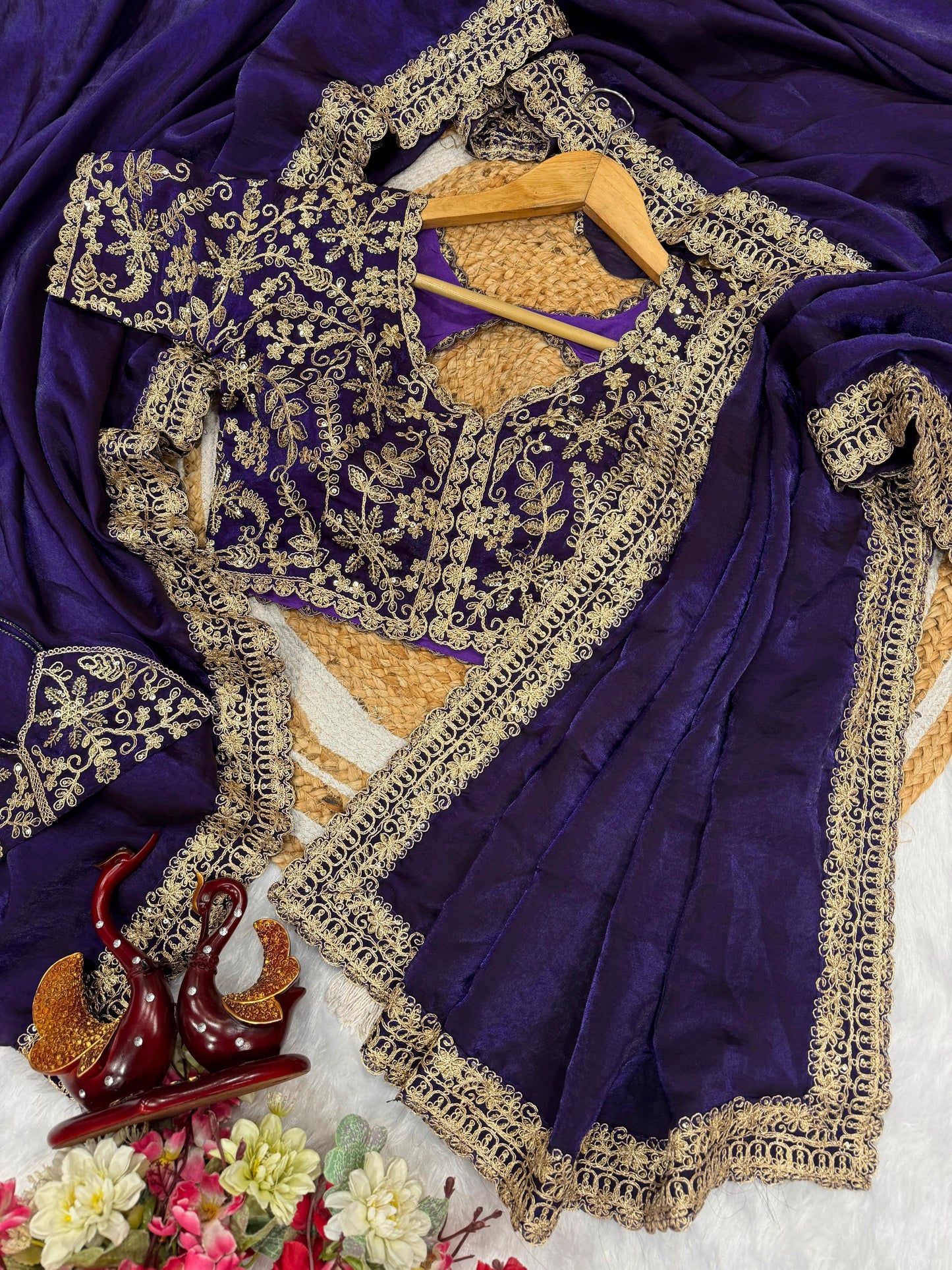 Pure Silk Embroidery Sequence Coding Work Saree with Blouse