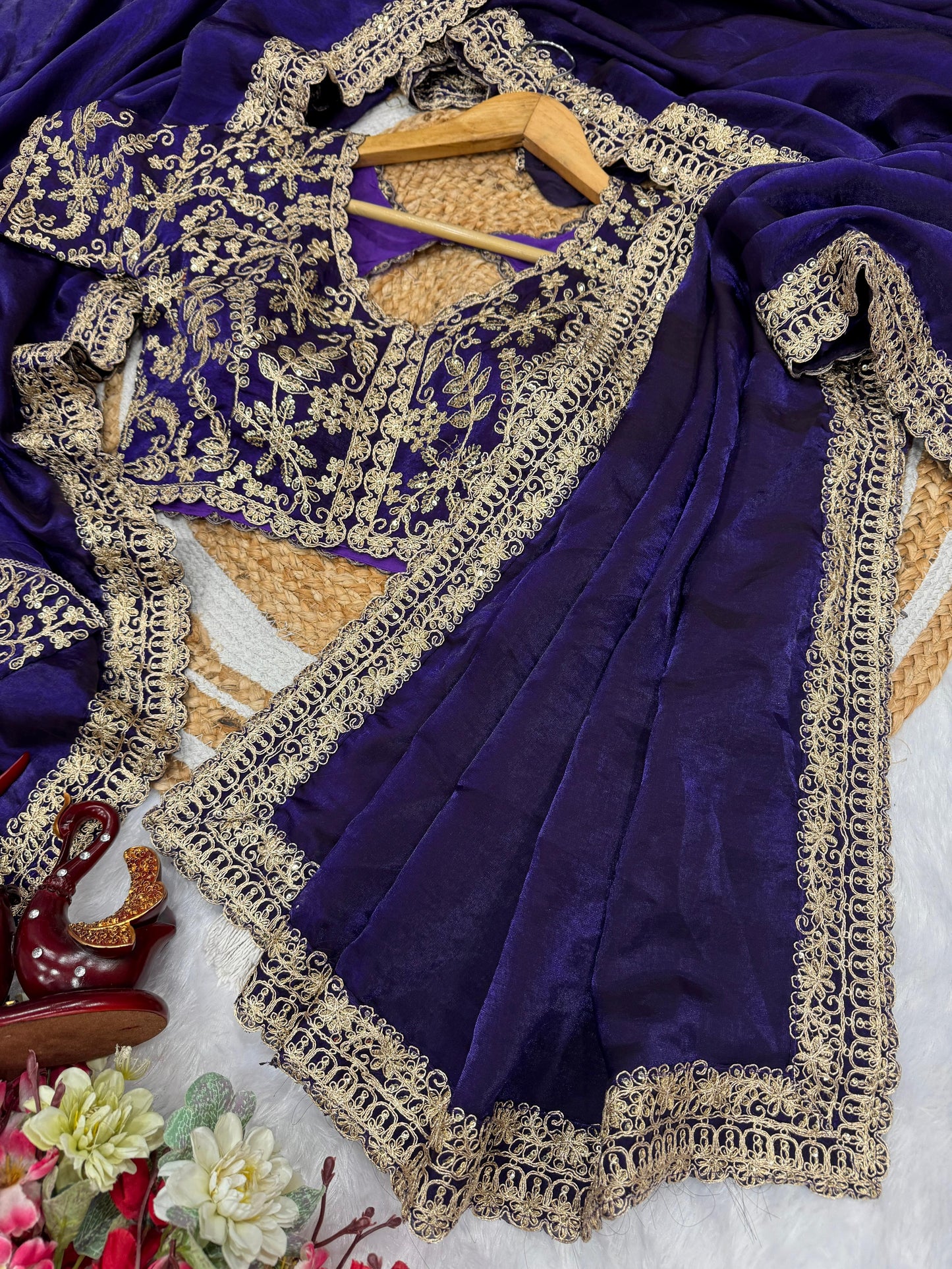 Pure Silk Embroidery Sequence Coding Work Saree with Blouse