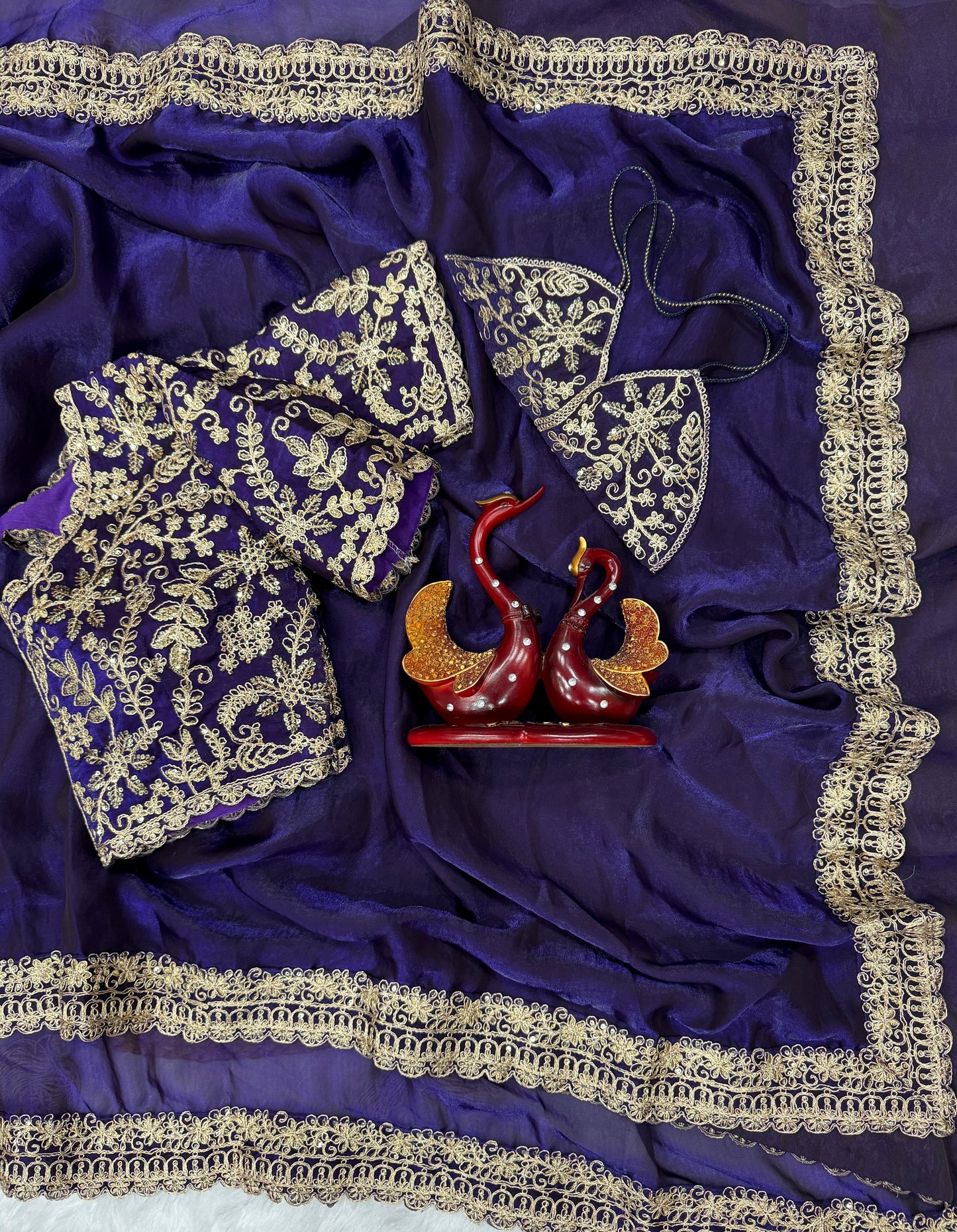 Pure Silk Embroidery Sequence Coding Work Saree with Blouse