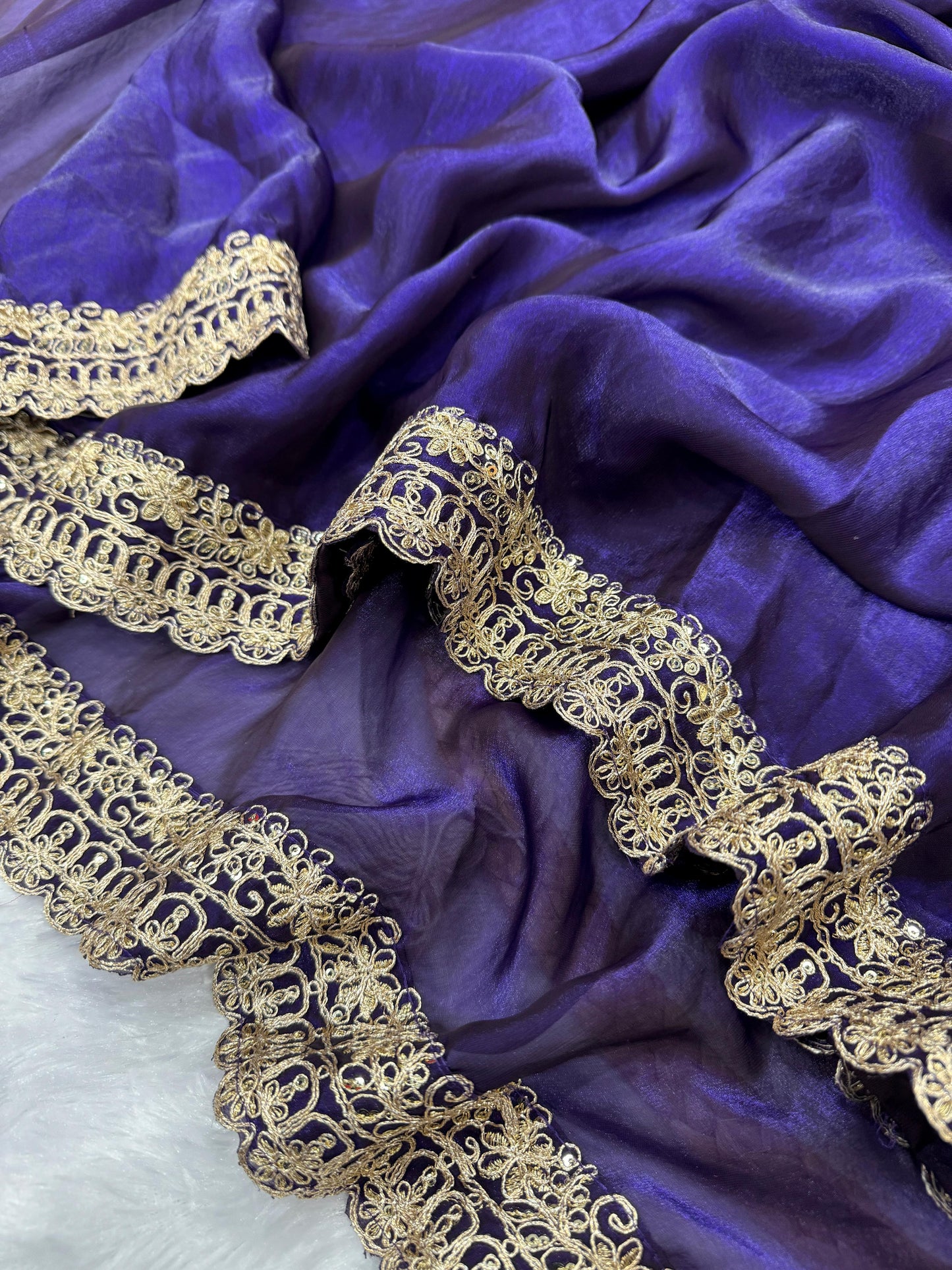 Pure Silk Embroidery Sequence Coding Work Saree with Blouse