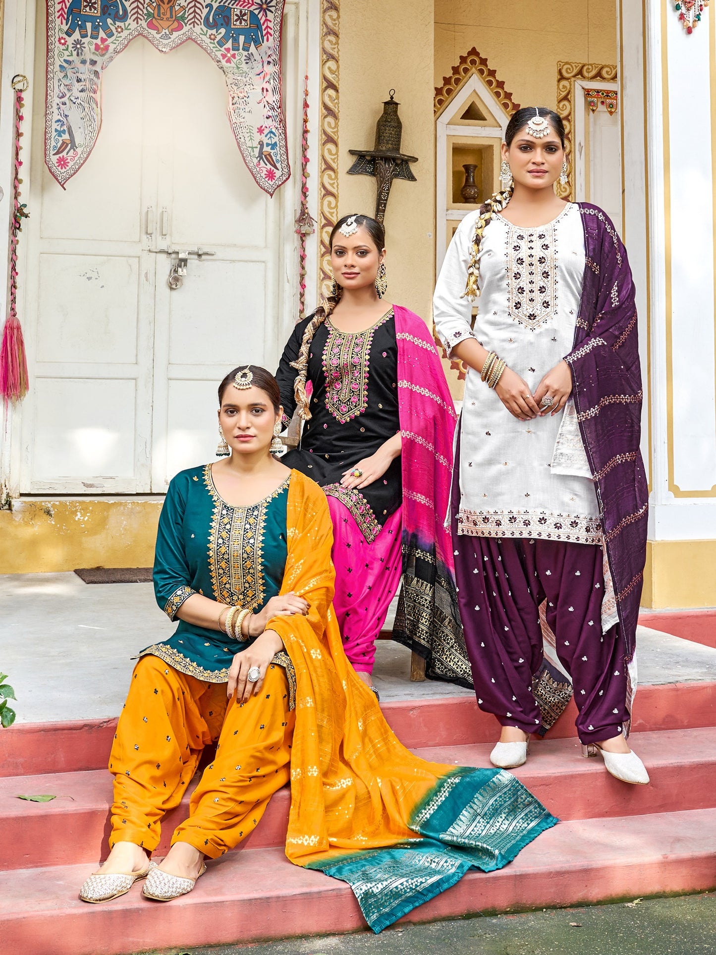 Gadhwal Silk with Heavy Embroidery Sequence Work Patiala Suit