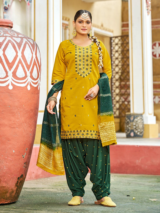 Gadhwal Silk with Heavy Embroidery Sequence Work Patiala Suit