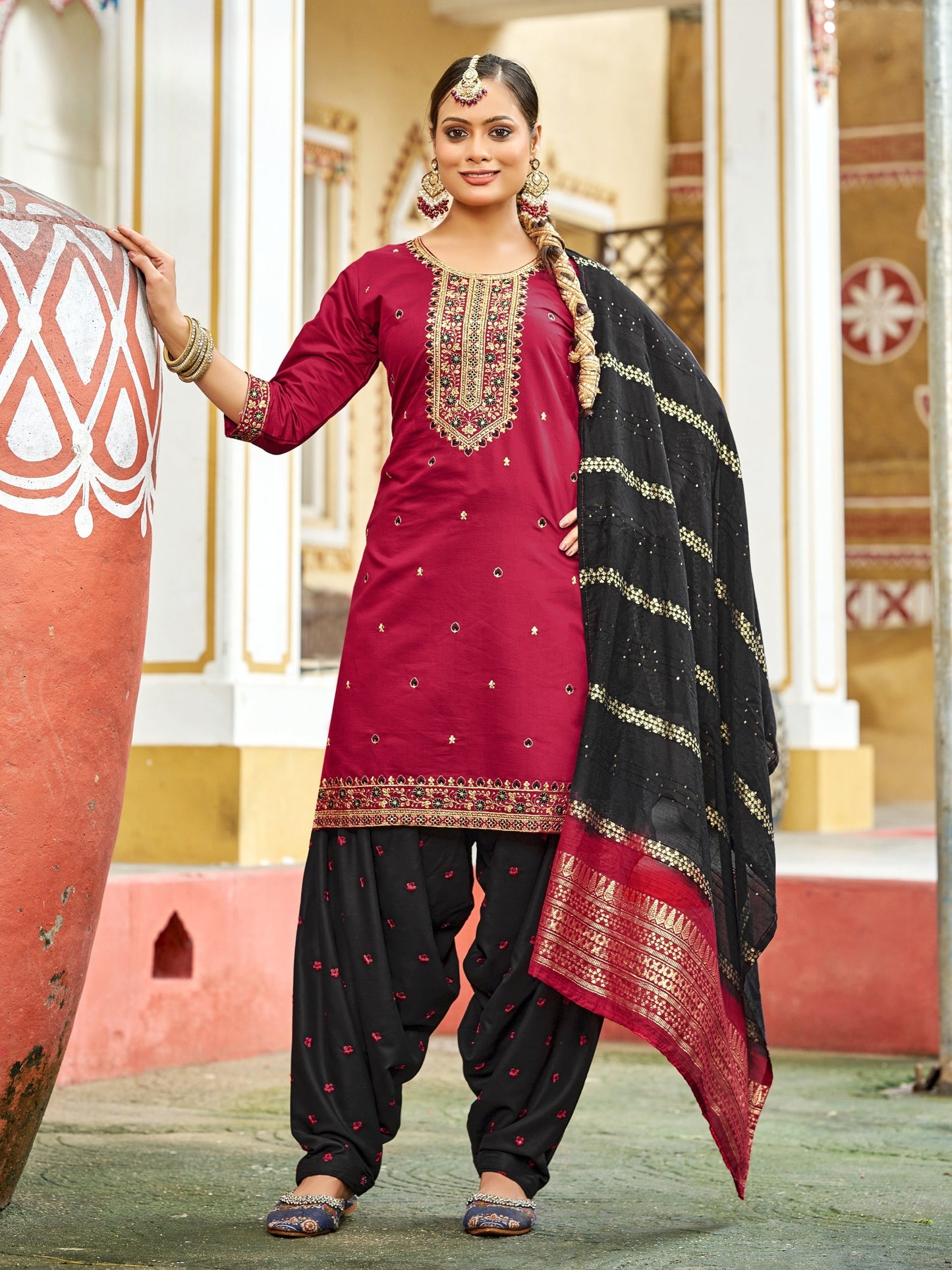 Gadhwal Silk with Heavy Embroidery Sequence Work Patiala Suit