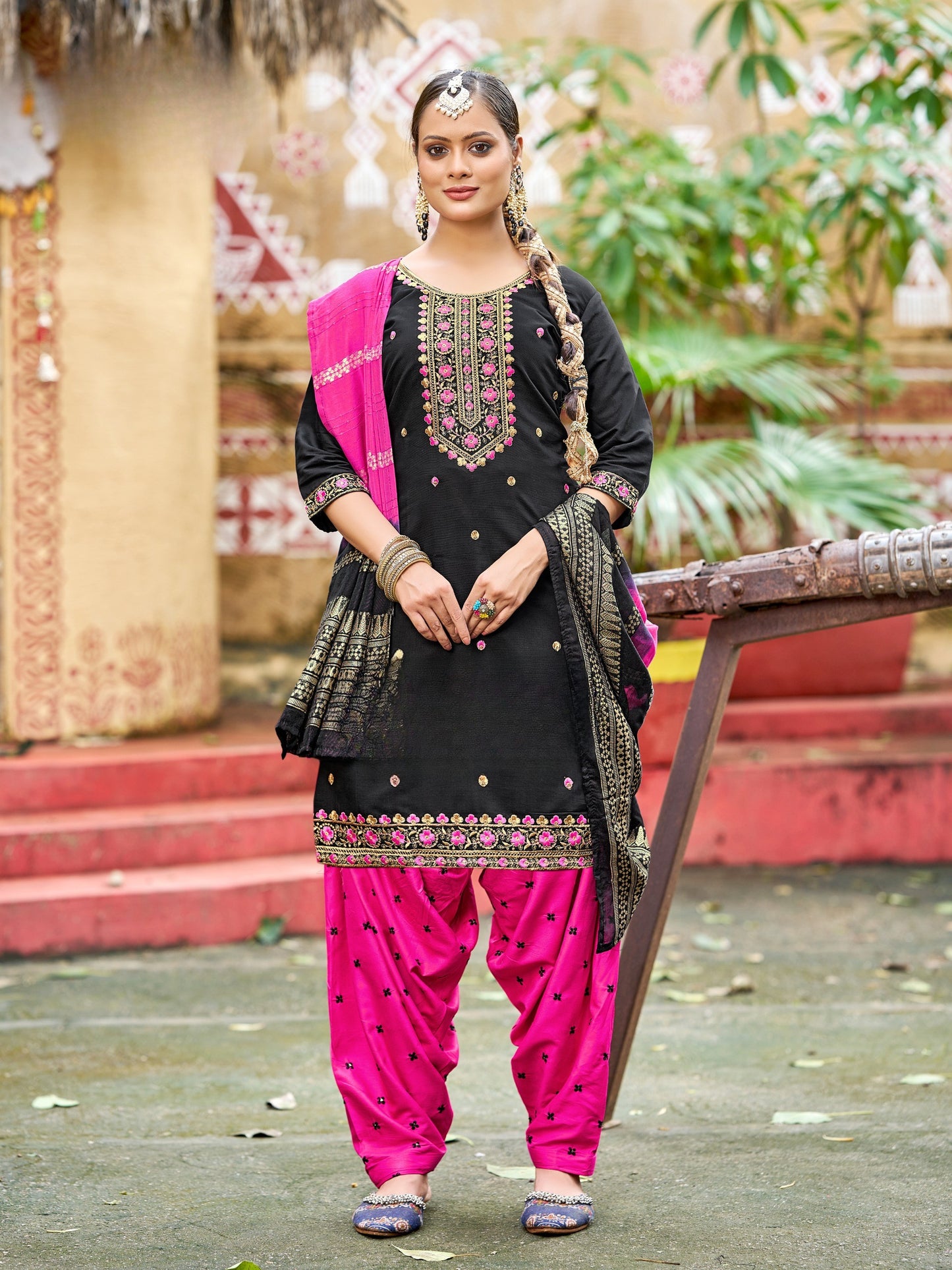 Gadhwal Silk with Heavy Embroidery Sequence Work Patiala Suit
