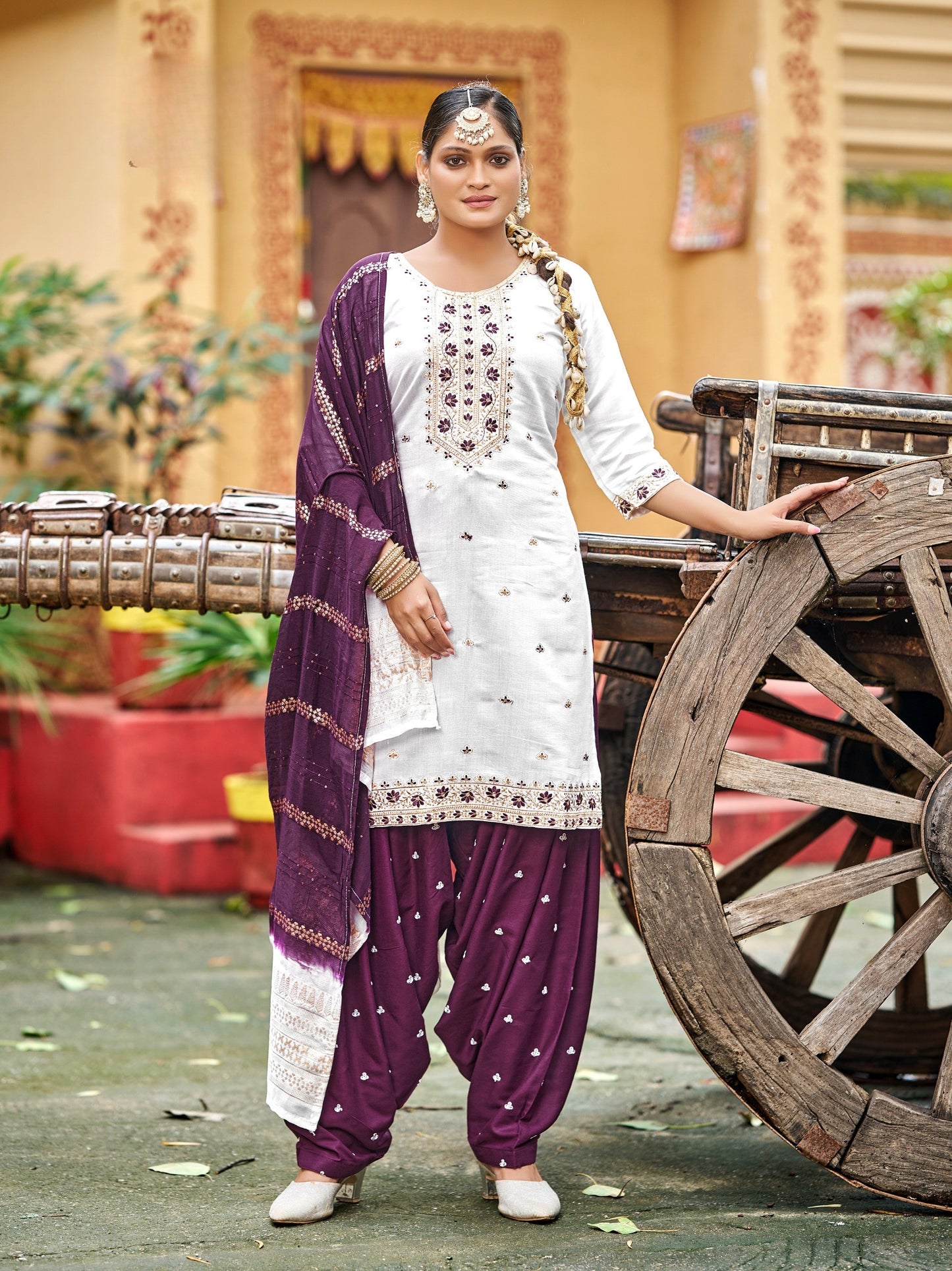 Gadhwal Silk with Heavy Embroidery Sequence Work Patiala Suit
