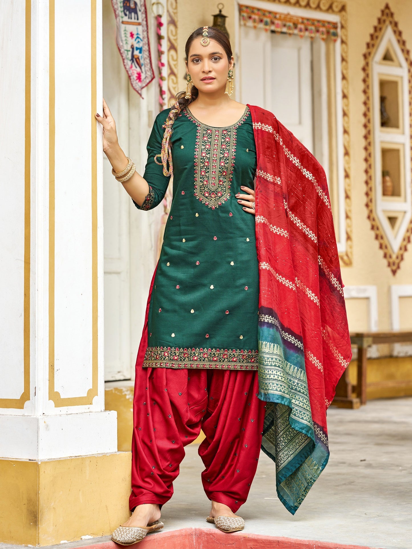 Gadhwal Silk with Heavy Embroidery Sequence Work Patiala Suit