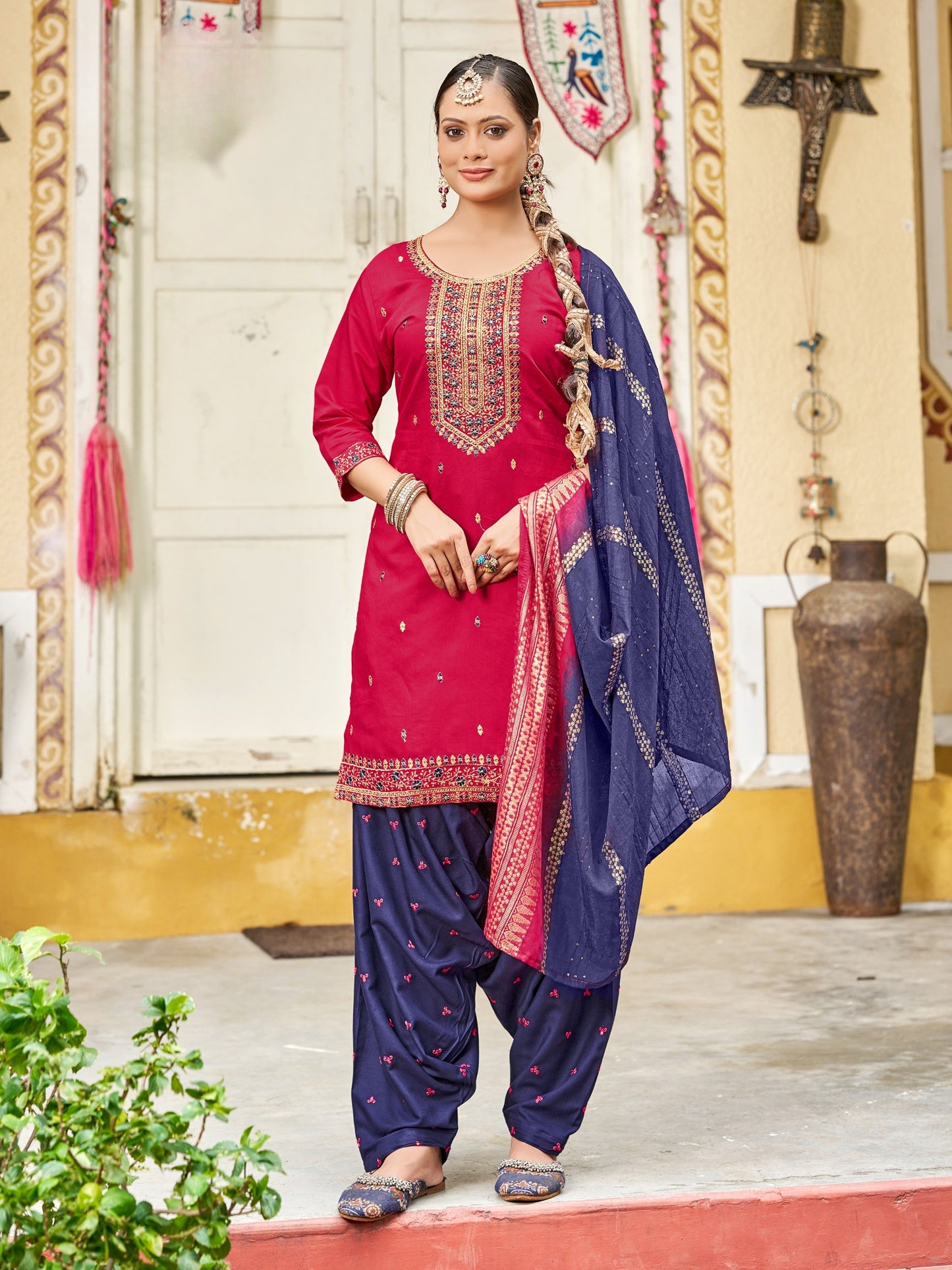 Gadhwal Silk with Heavy Embroidery Sequence Work Patiala Suit