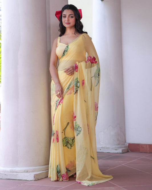 Floral Printed Georgette Saree