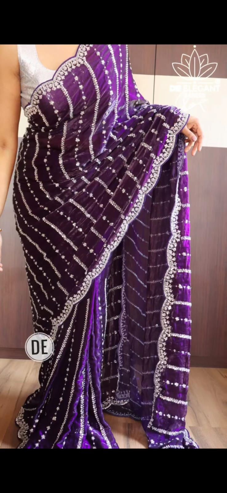 Designer Space Silk Saree With Heavy Bead And Sequin work