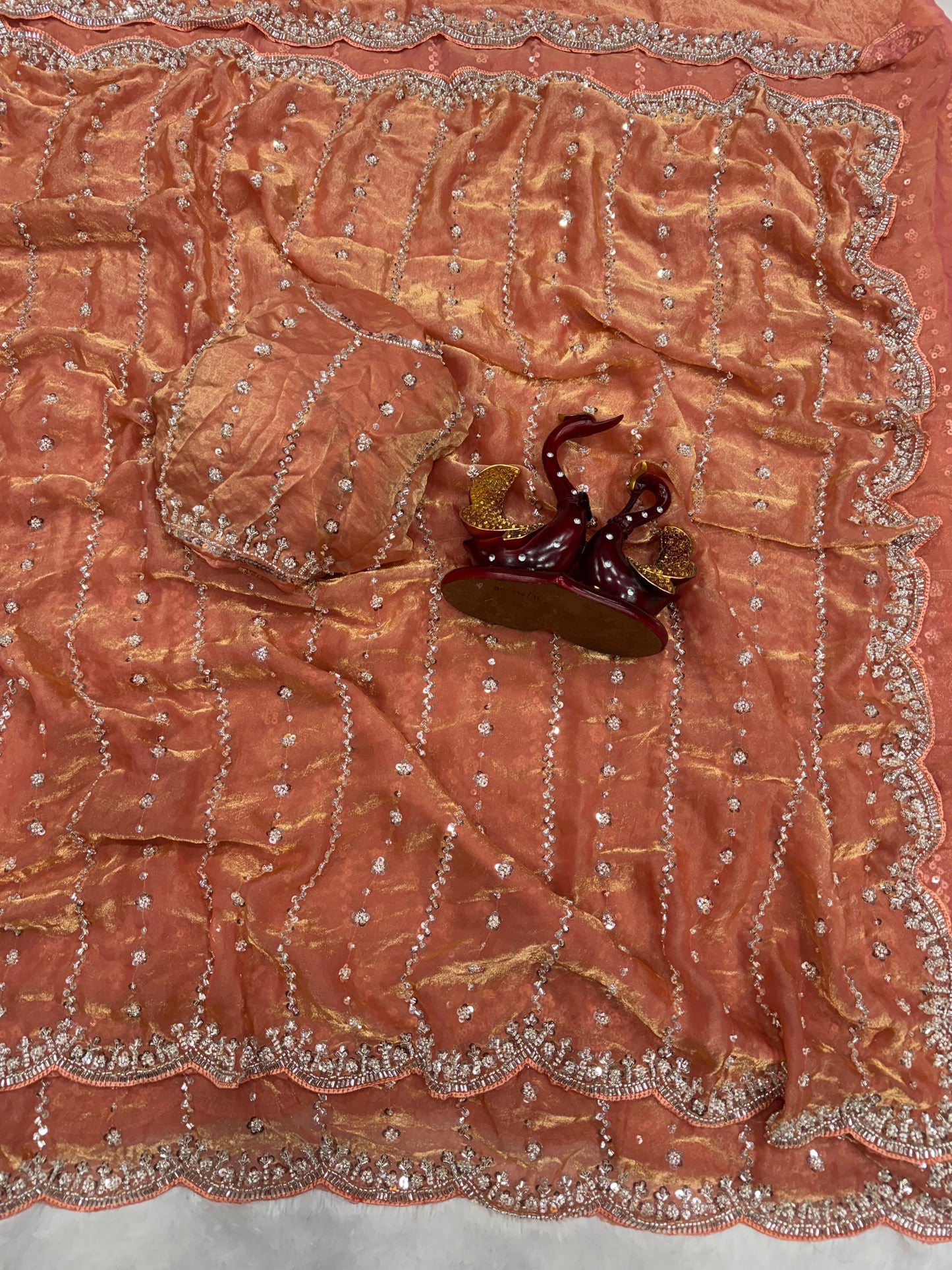 Designer Space Silk Saree With Heavy Bead And Sequin work