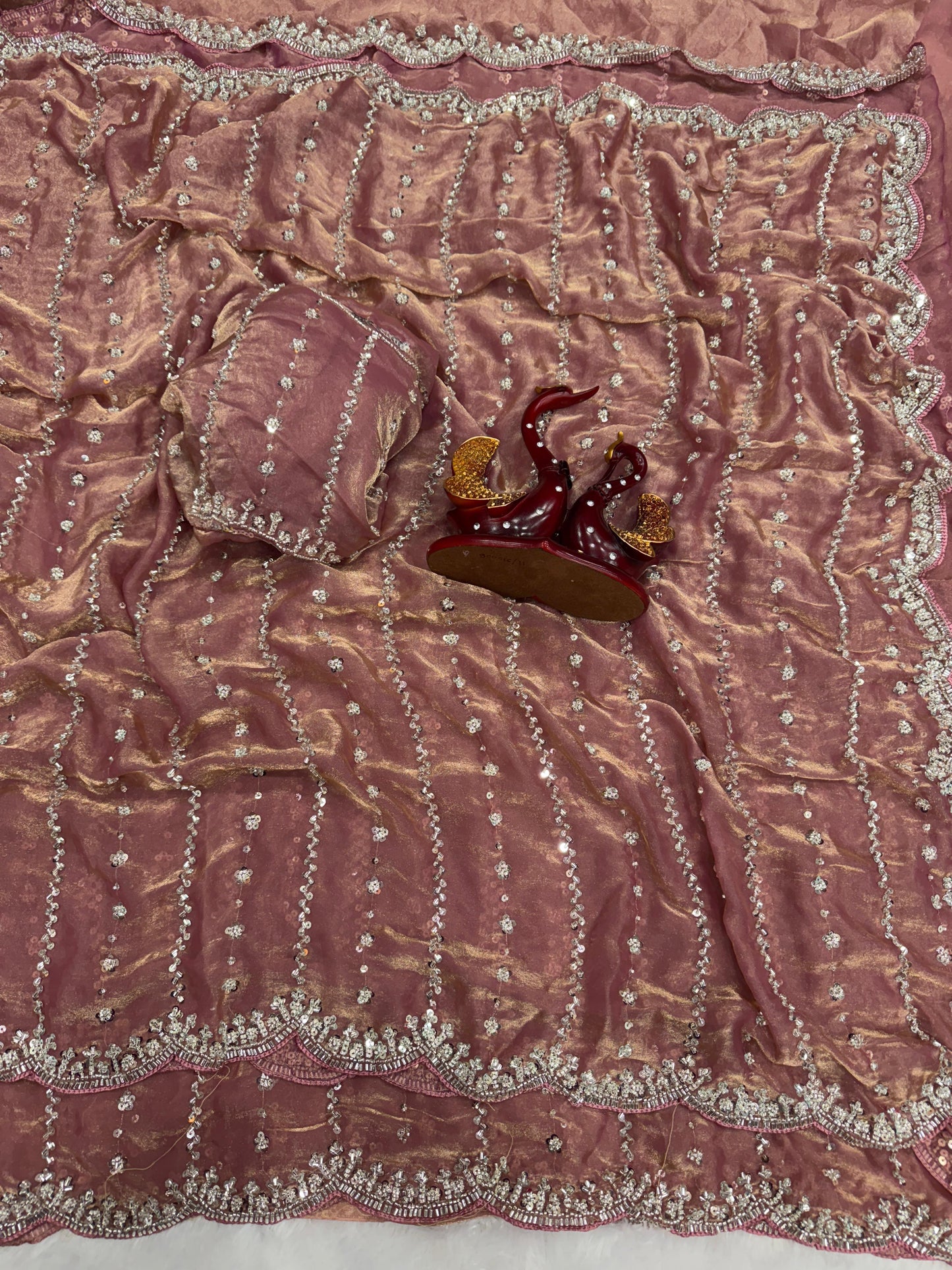 Designer Space Silk Saree With Heavy Bead And Sequin work