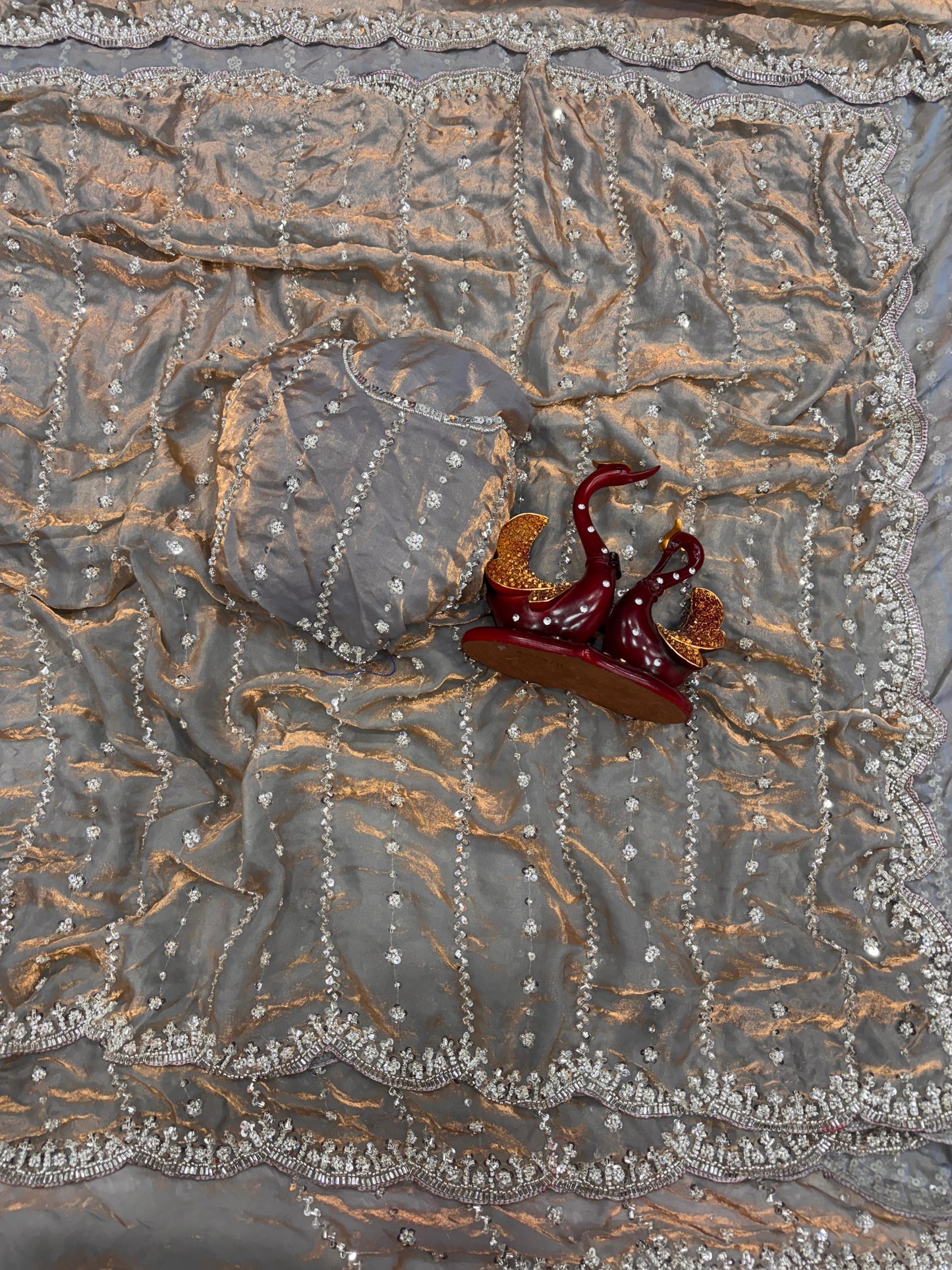 Designer Space Silk Saree With Heavy Bead And Sequin work