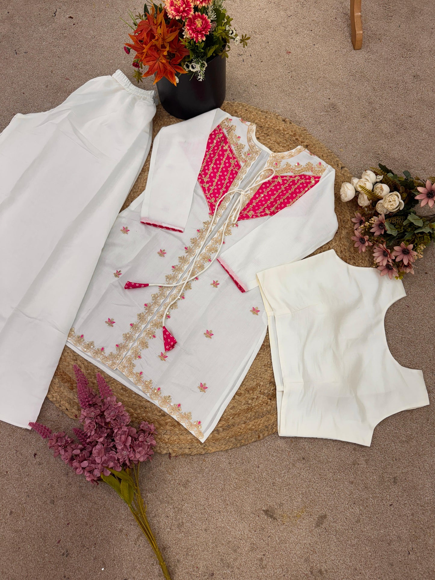 Roman Silk With Embroidery Sequence  Cord Set