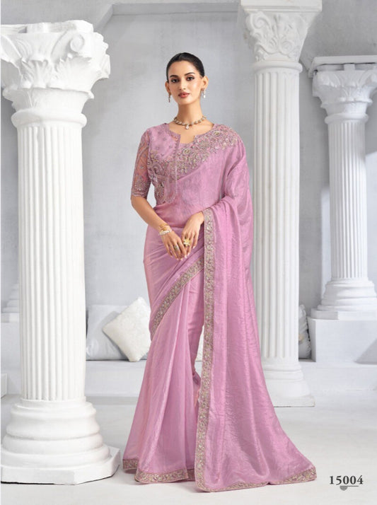 Heavy Embroidered Lace Border Saree with Sequins