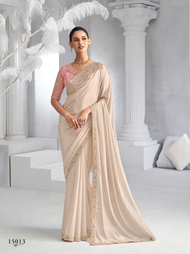 Heavy Embroidered Lace Border Saree with Sequins