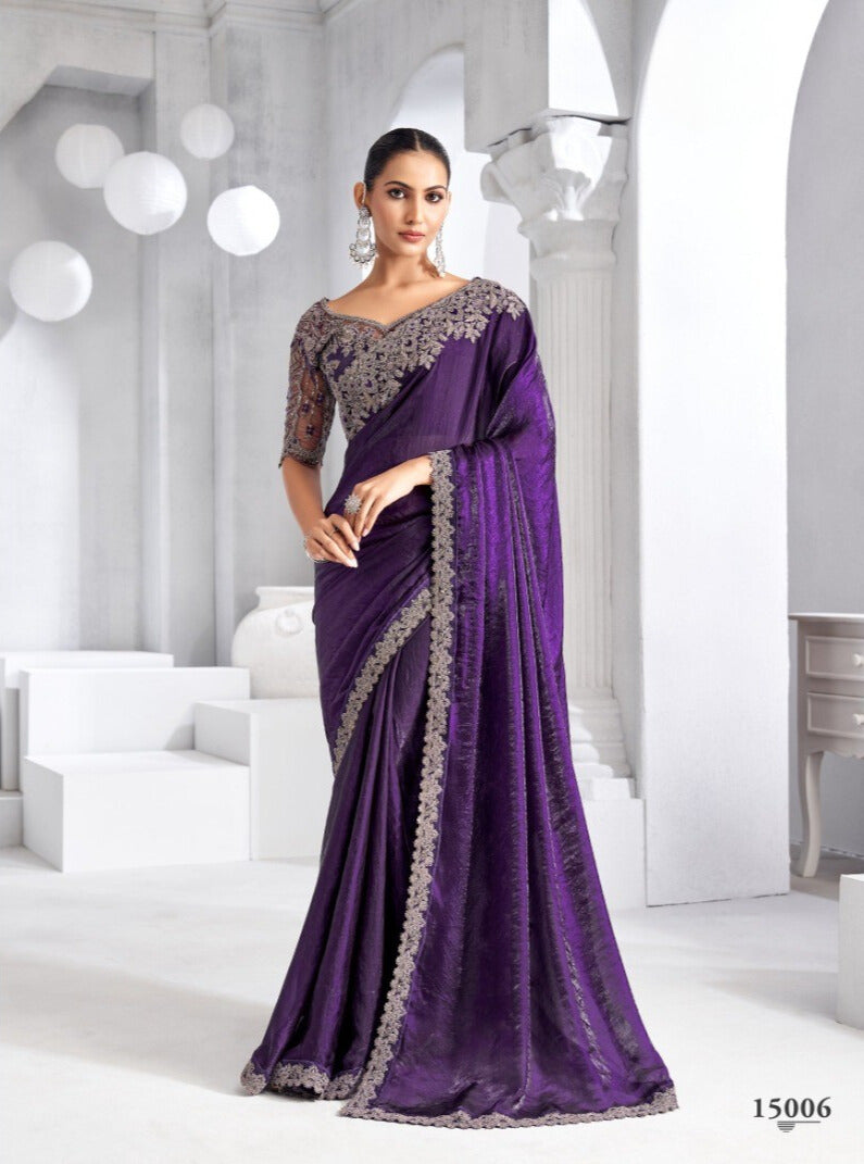 Heavy Embroidered Lace Border Saree with Sequins