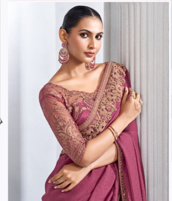 Heavy Embroidered Lace Border Saree with Sequins