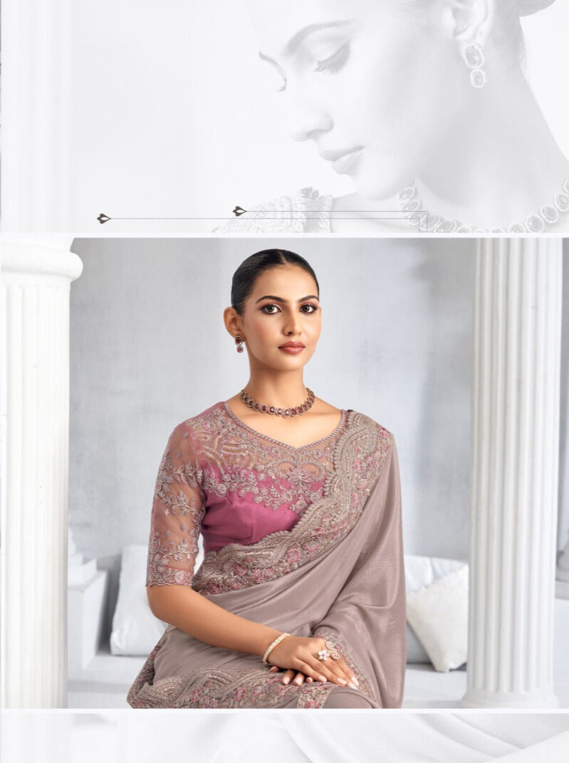 Heavy Embroidered Lace Border Saree with Sequins