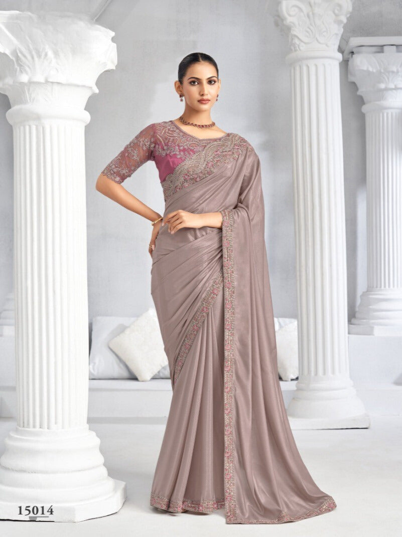 Heavy Embroidered Lace Border Saree with Sequins