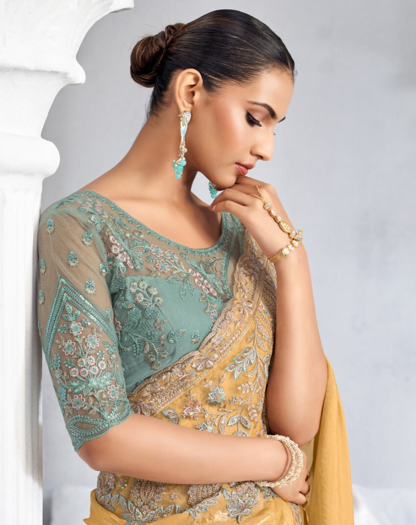 Heavy Embroidered Lace Border Saree with Sequins